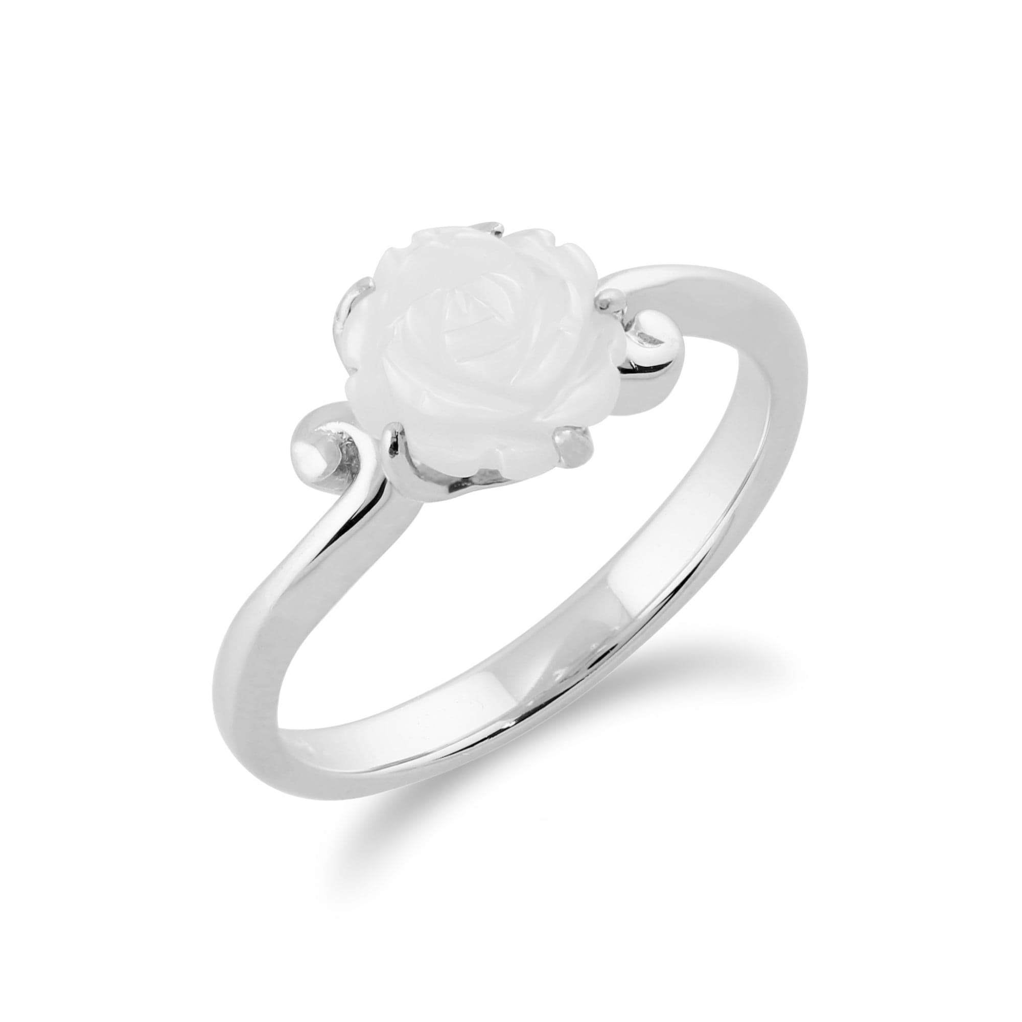 Floral Carved Mother of Pearl Rose Ring in 925 Sterling Silver - Gemondo