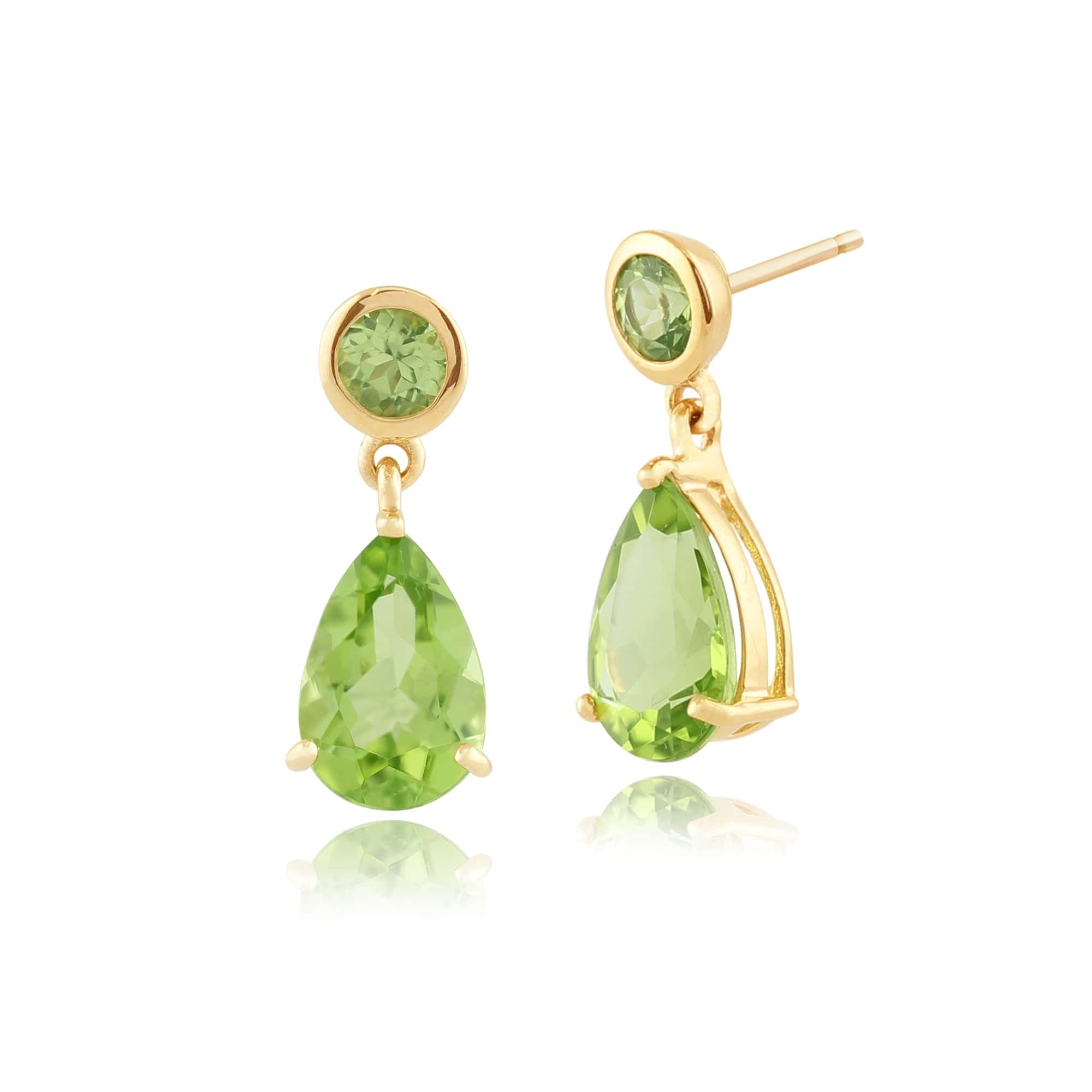 Classic Pear Peridot Drop Earrings in 9ct Yellow Gold - Gemondo