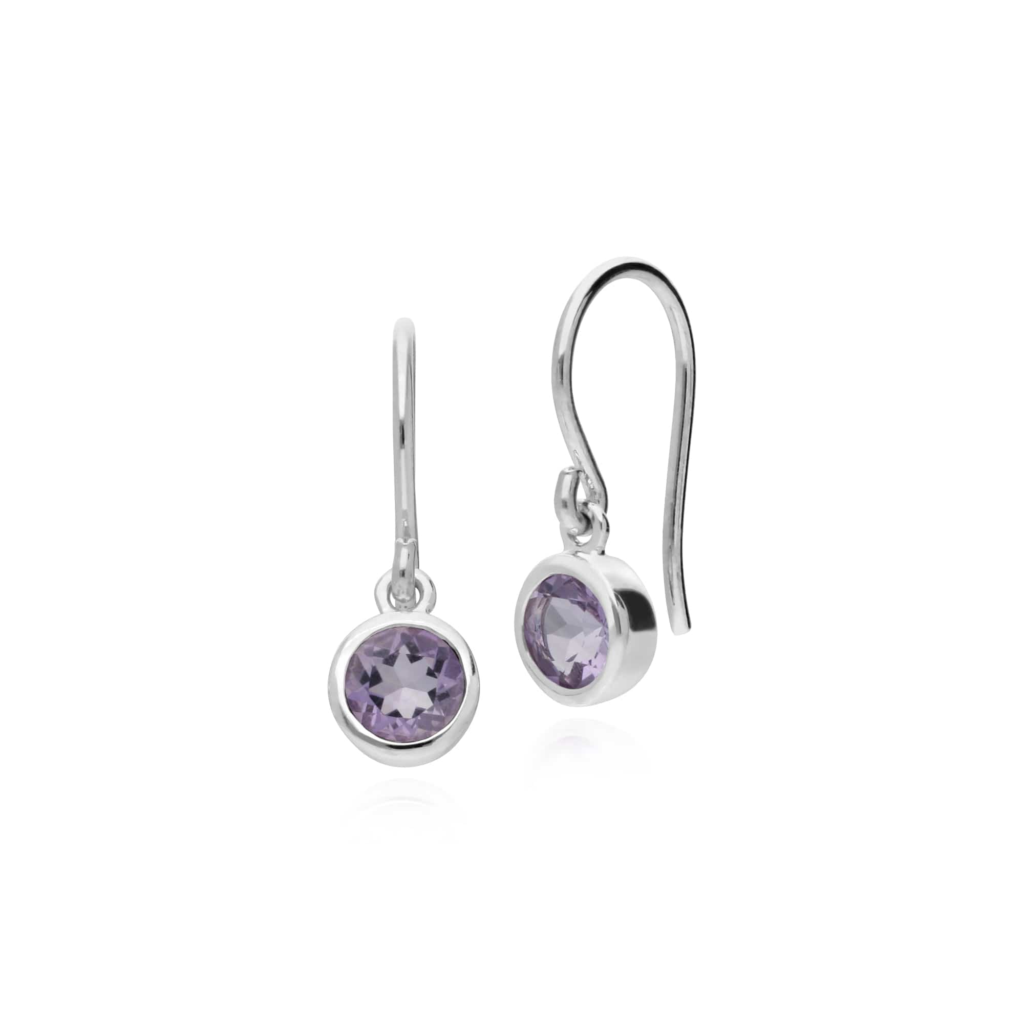 253E150301925 Essential Round Amethyst Bezel Set Drop Earrings in 925 Sterling Silver 1