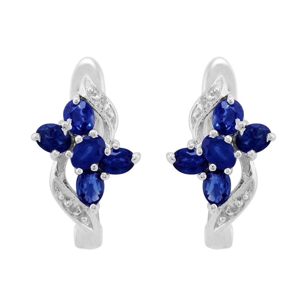 Classic Floral Sapphire & Diamond Hoop Earrings in Sterling Silver - Gemondo