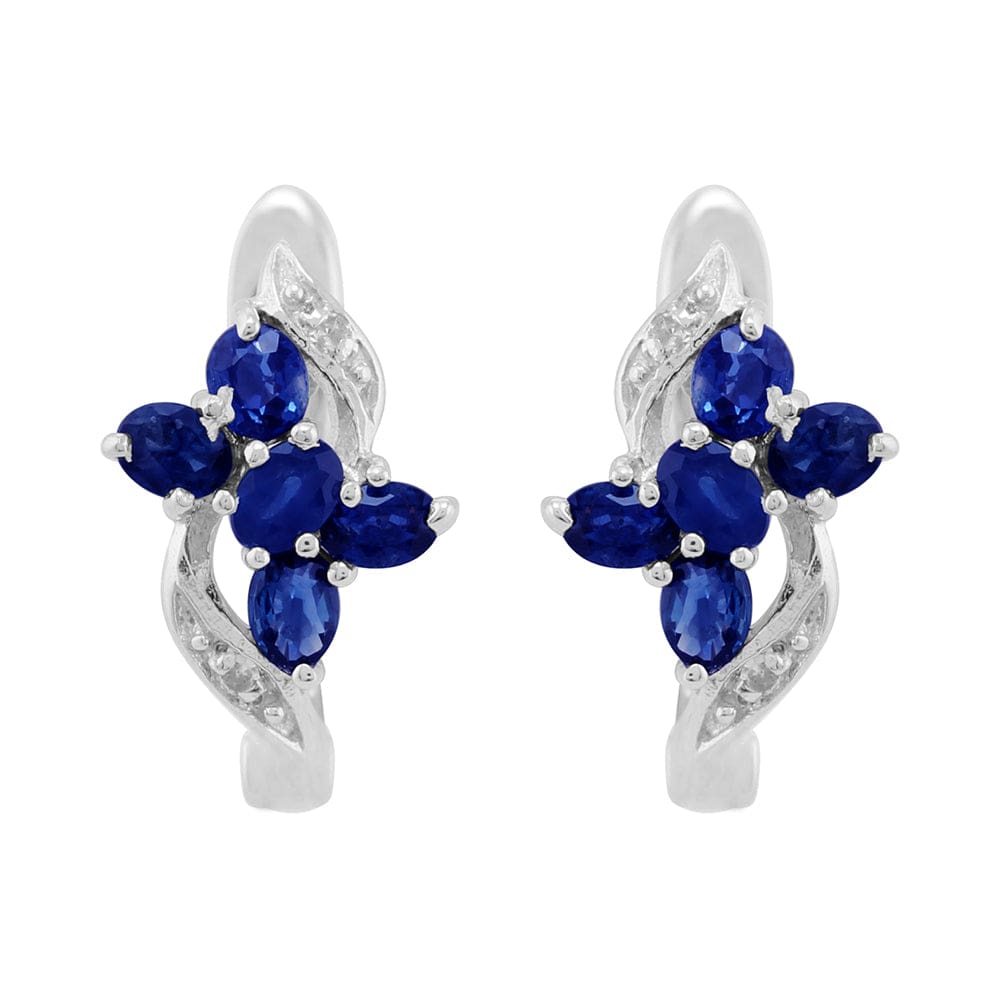 Classic Floral Sapphire & Diamond Hoop Earrings in Sterling Silver - Gemondo
