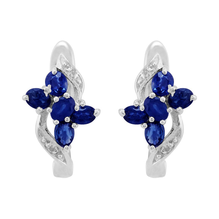 Classic Floral Sapphire & Diamond Hoop Earrings in Sterling Silver - Gemondo