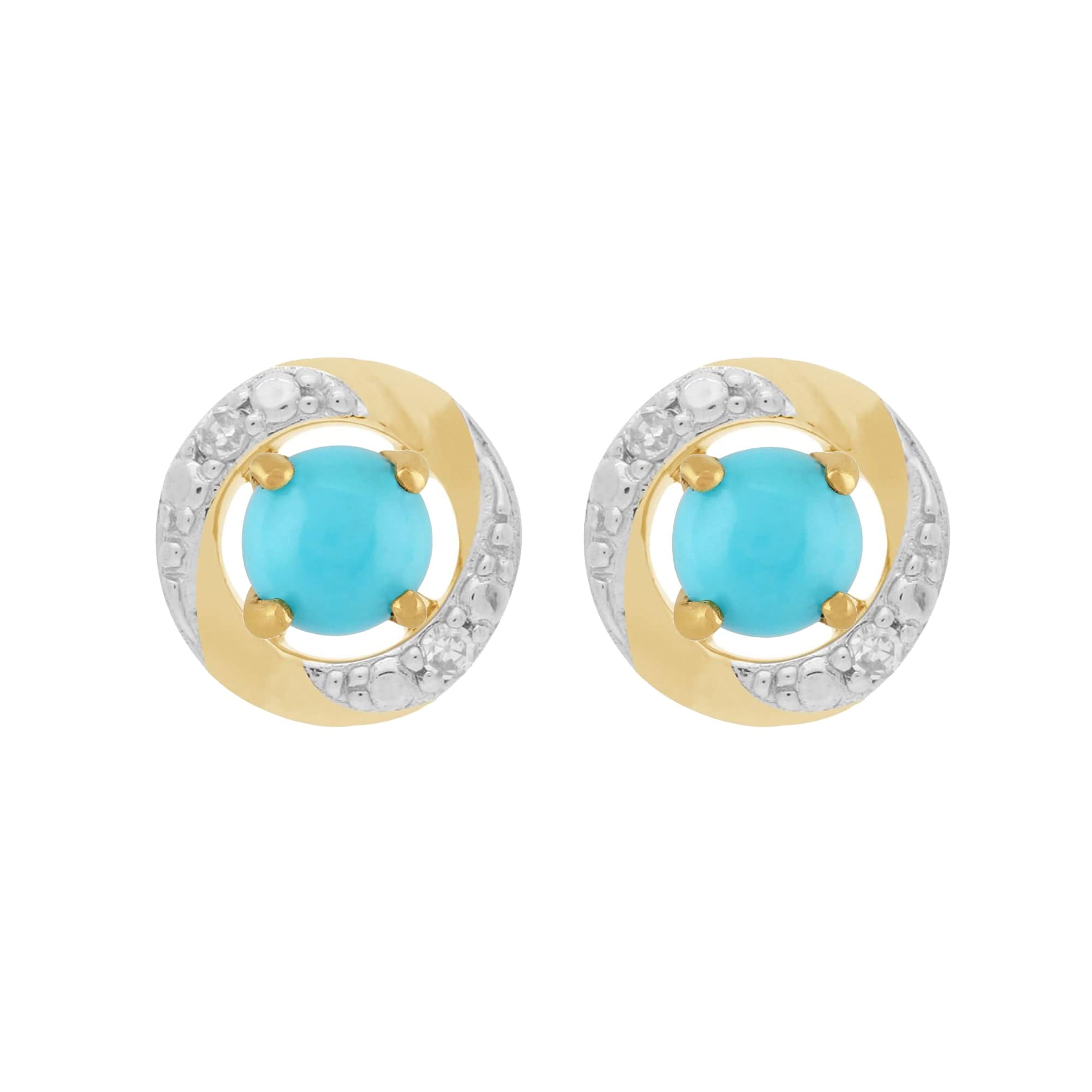 26945-191E0374019 Classic Round Turquoise Stud Earrings with Detachable Diamond Halo Ear Jacket in 9ct Yellow Gold 1