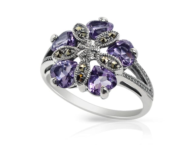 Sterling Silver 1.80ct Amethyst & Marcasite Cocktail Ring Image 2