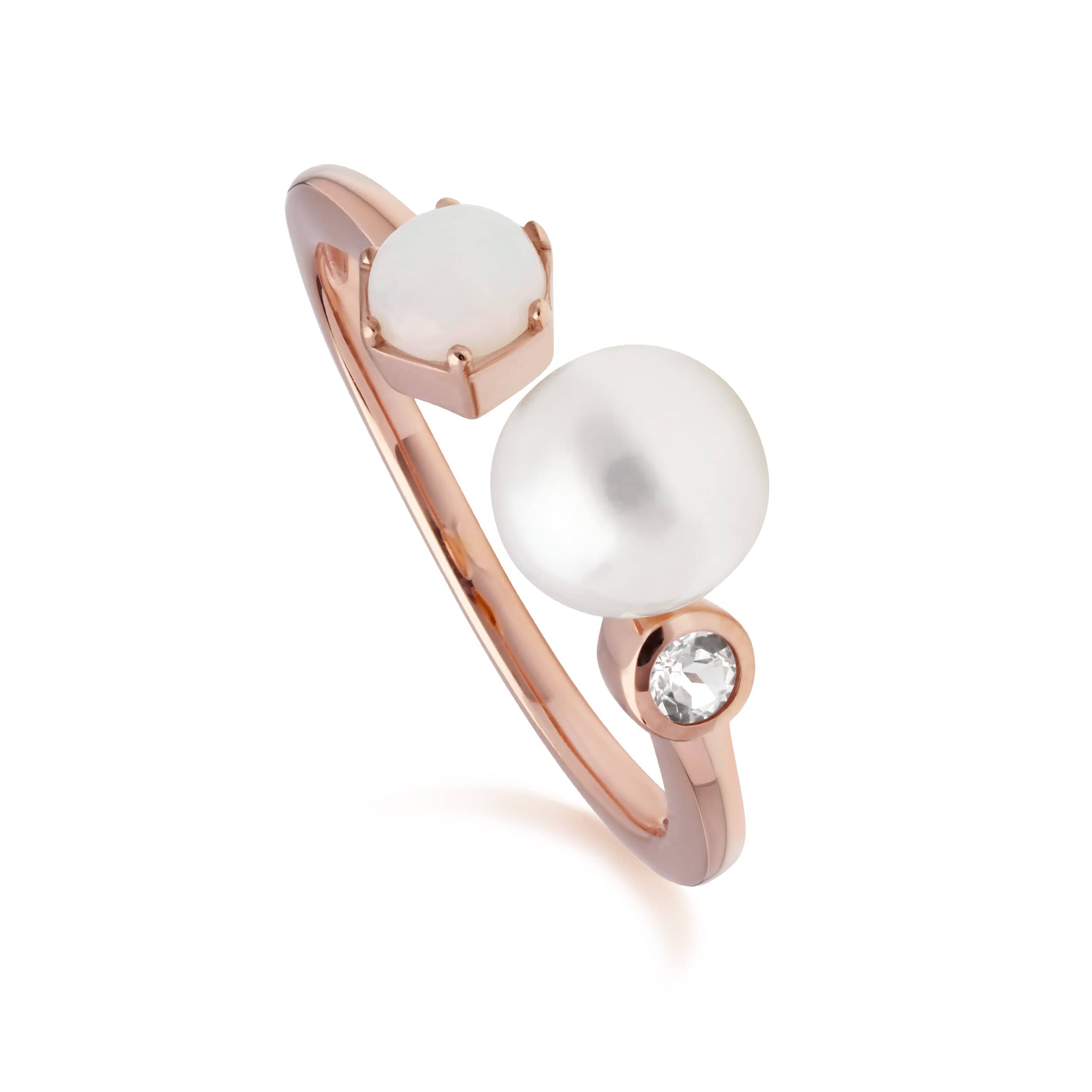 270R059301925 Modern Pearl, Opal & White Topaz Open Ring in Rose Gold Plated Silver 1