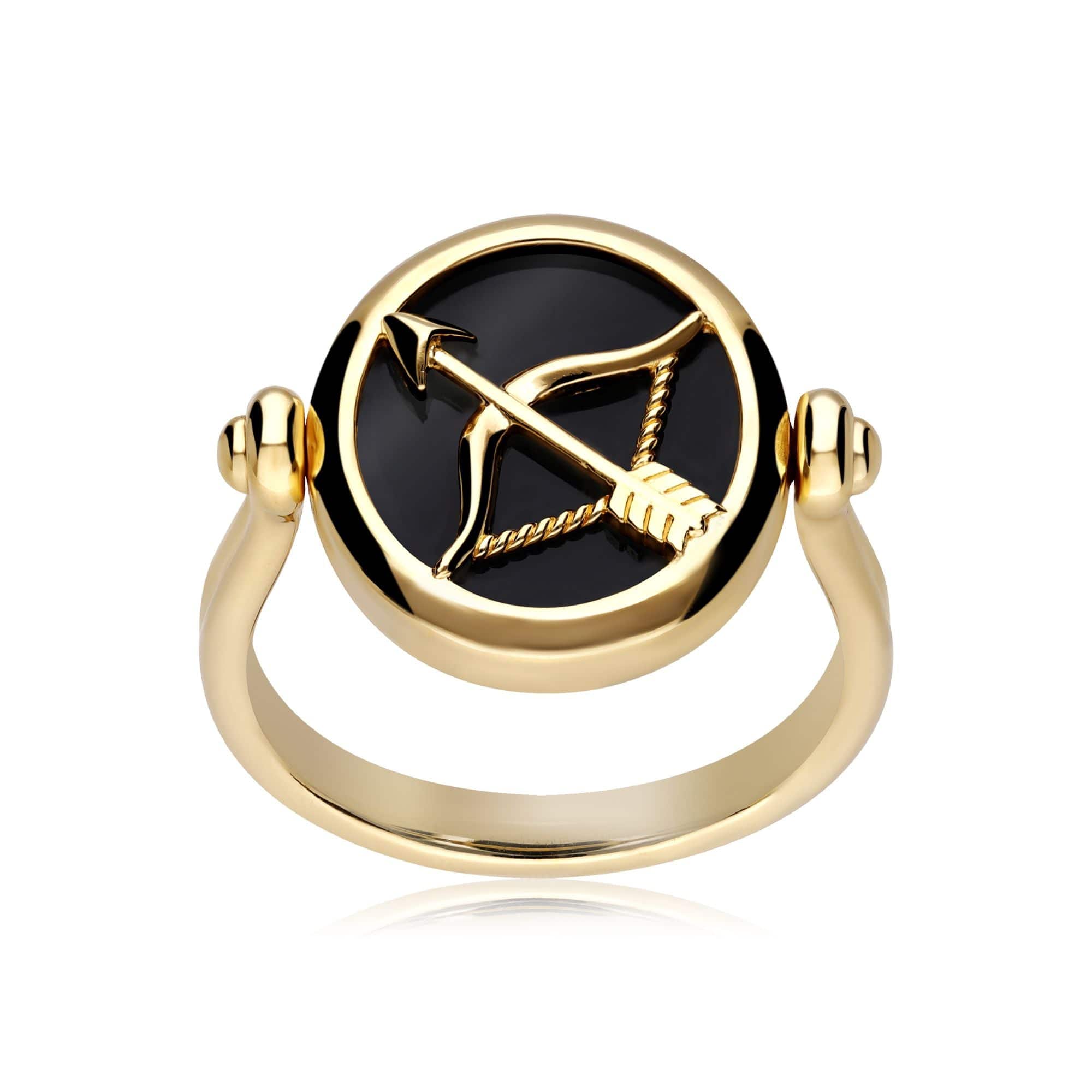 270R061301925 Zodiac Black Onyx Sagittarius Flip Ring in 18ct Gold Plated Silver 4