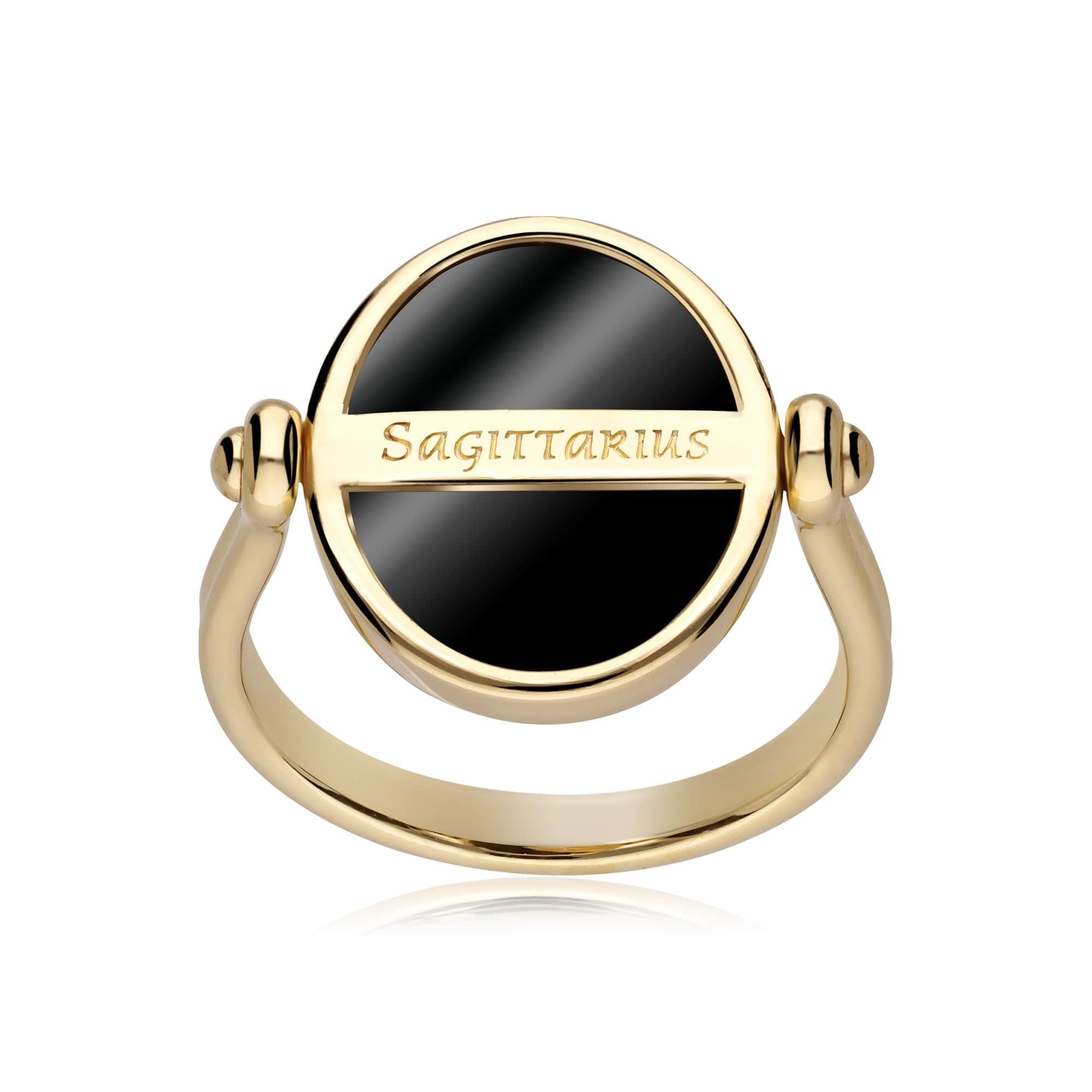 270R061301925 Zodiac Black Onyx Sagittarius Flip Ring in 18ct Gold Plated Silver 5