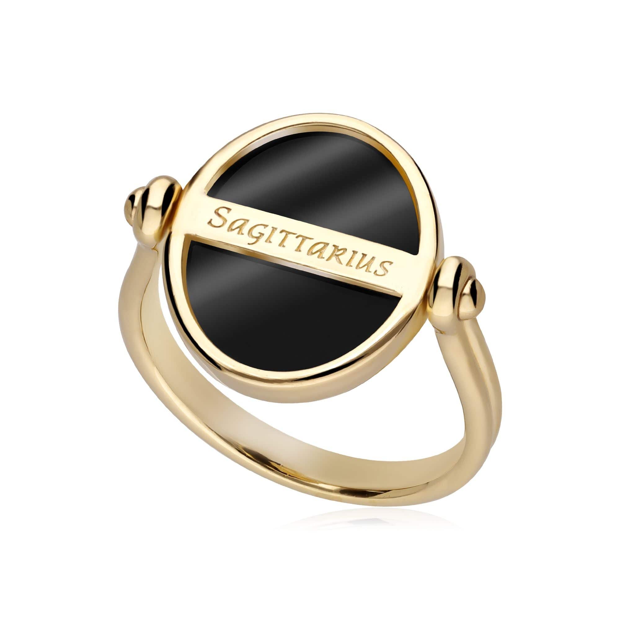 270R061301925 Zodiac Black Onyx Sagittarius Flip Ring in 18ct Gold Plated Silver 3