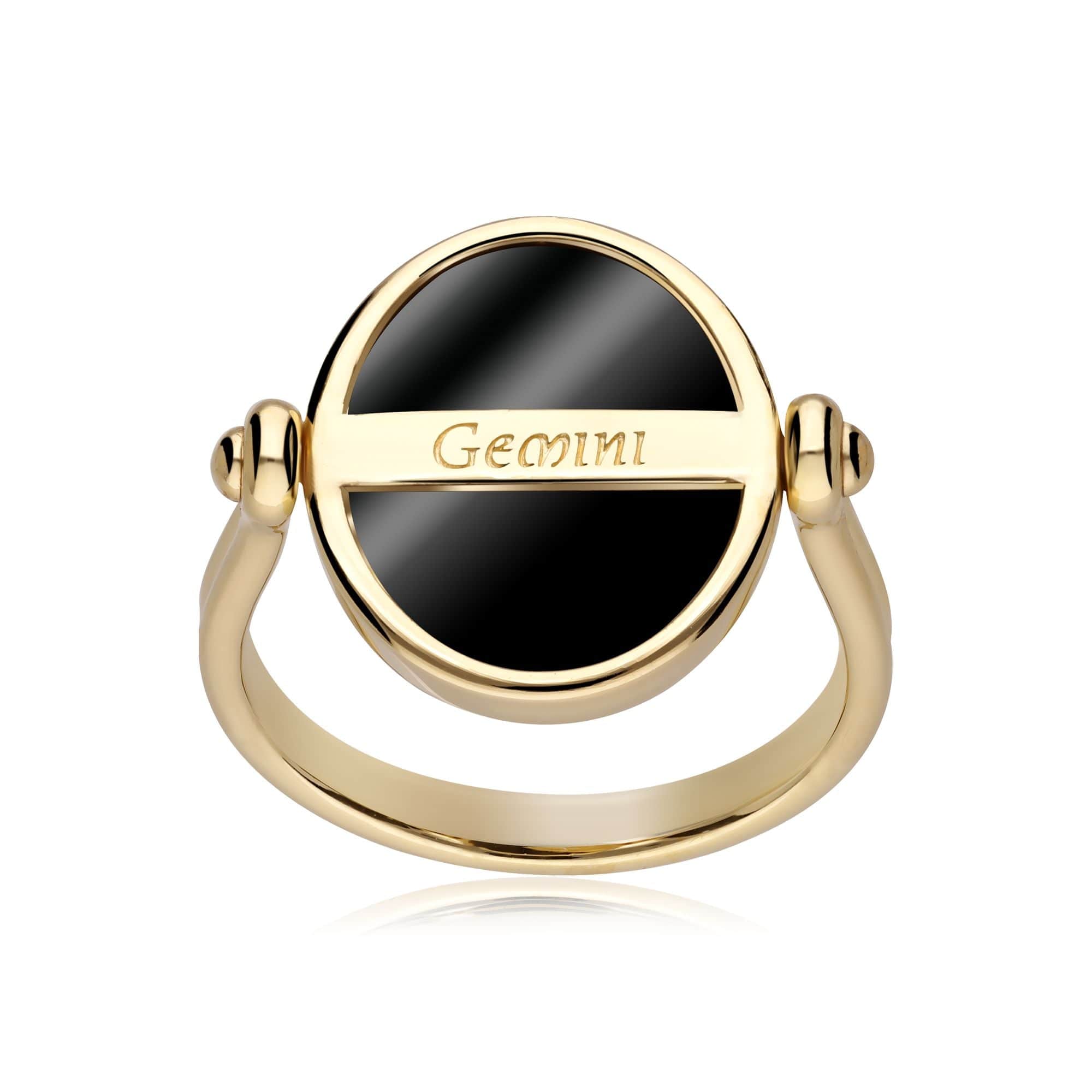 270R061601925 Zodiac Black Onyx Gemini Flip Ring in 18ct Gold Plated Silver 5