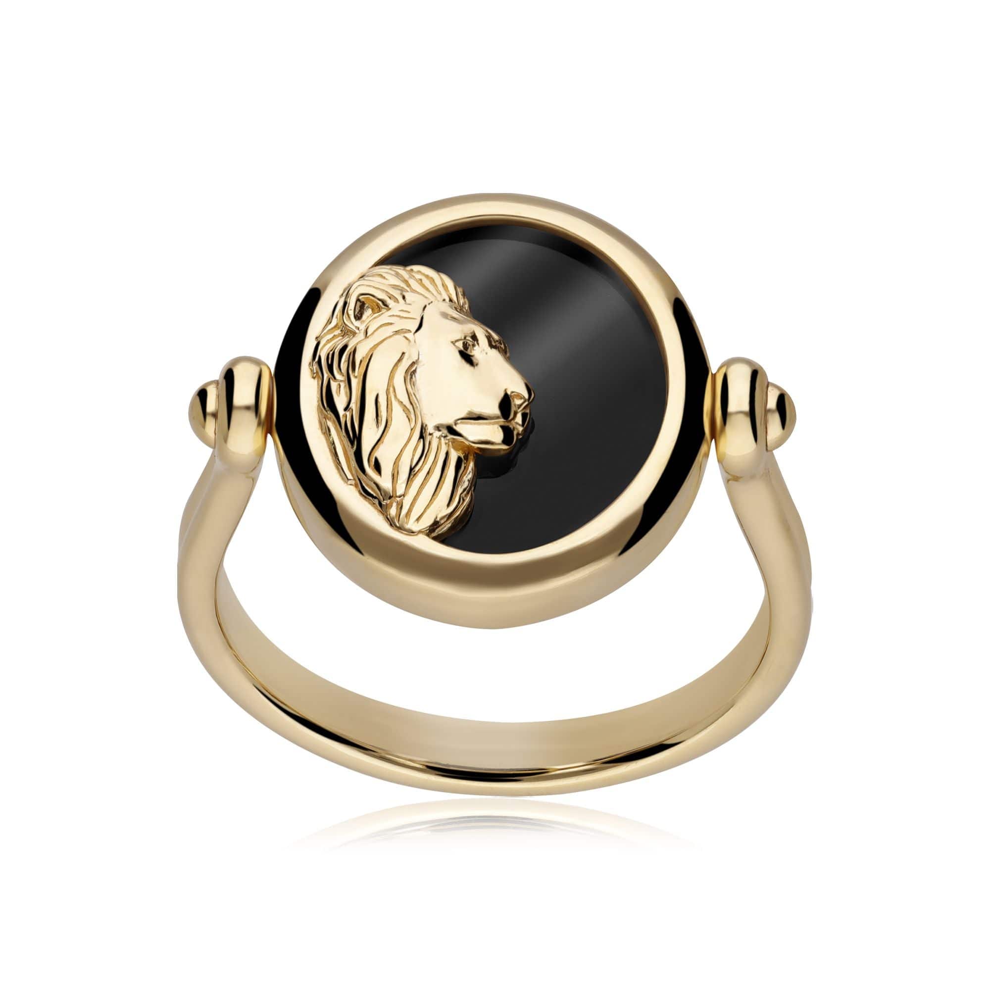 270R061801925 Zodiac Black Onyx Leo Flip Ring in 18ct Gold Plated Silver 4