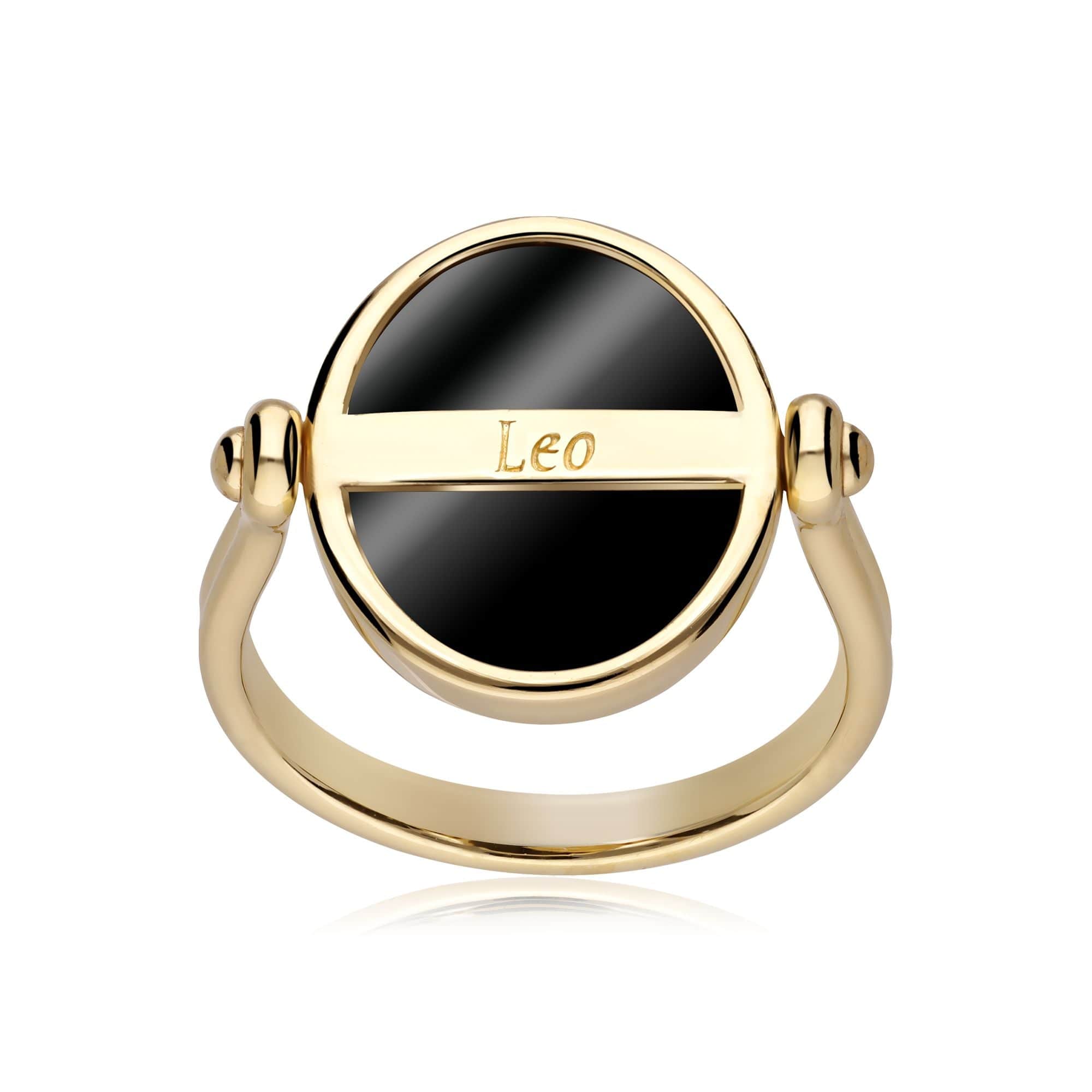 270R061801925 Zodiac Black Onyx Leo Flip Ring in 18ct Gold Plated Silver 5