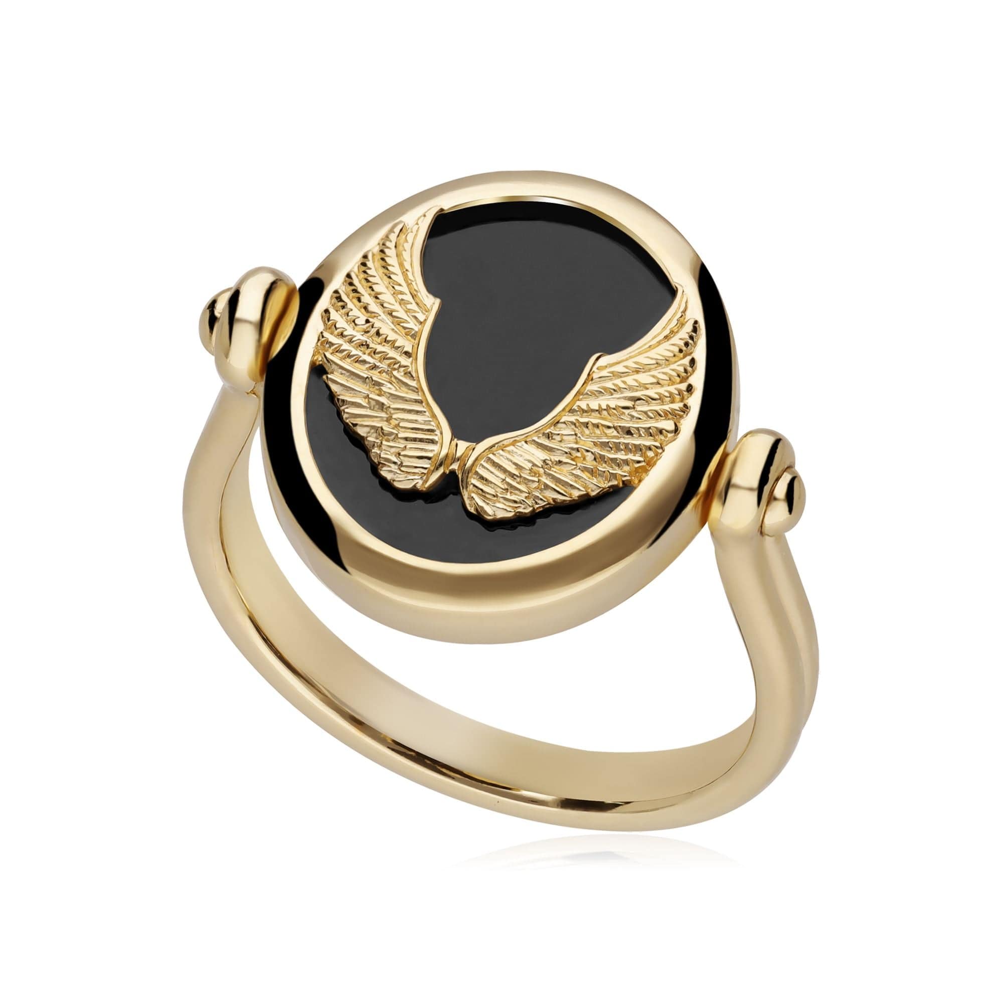 Zodiac Black Onyx Virgo Flip Ring in 18ct Gold Plated Silver - Gemondo