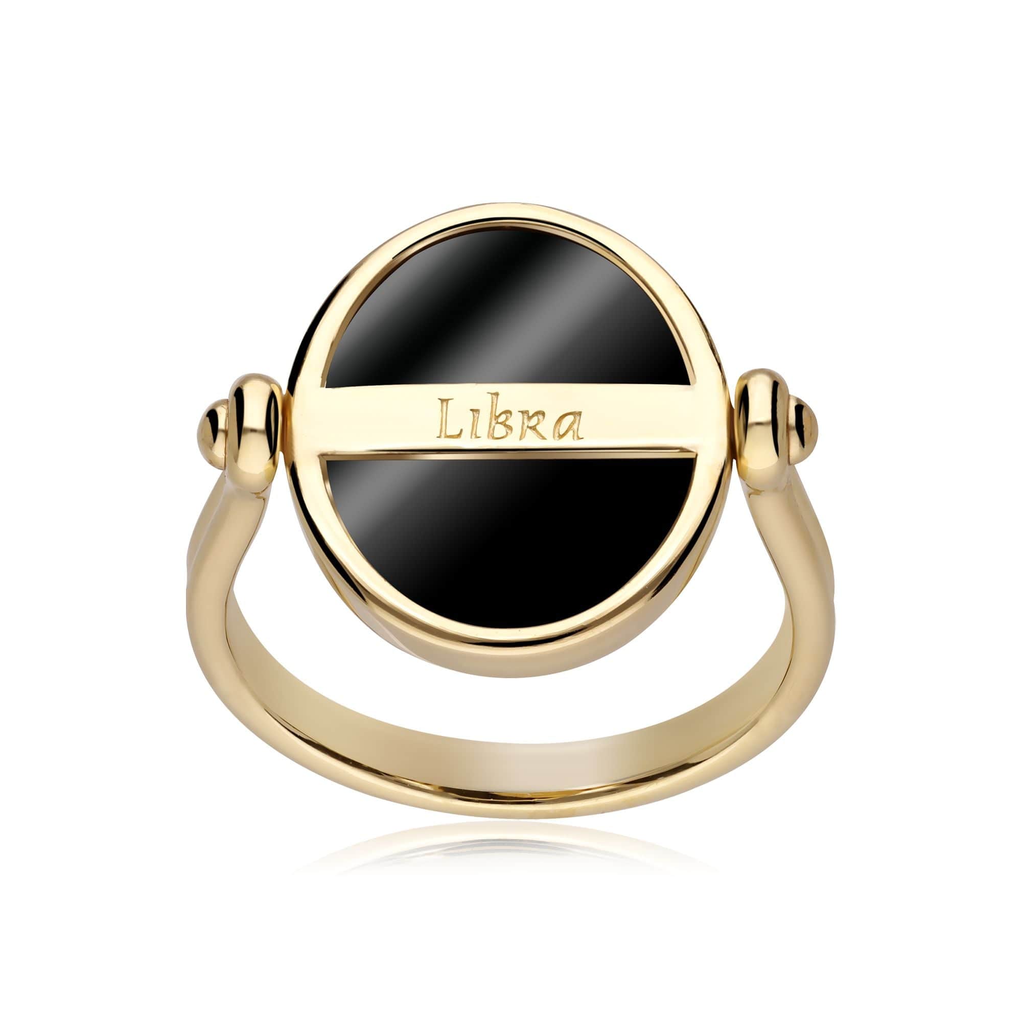 270R062001925 Zodiac Black Onyx Libra Flip Ring in 18ct Gold Plated Silver 5