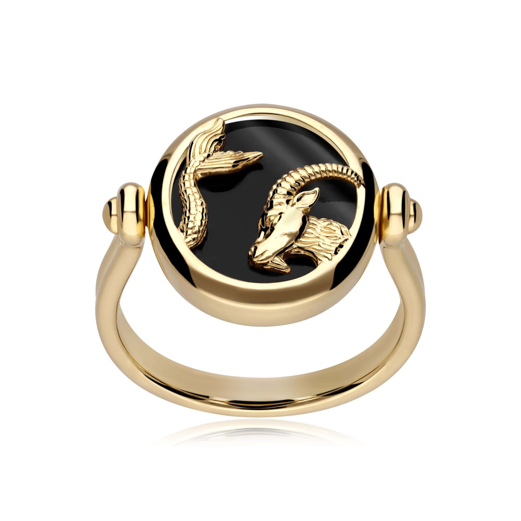270R062201925 Zodiac Black Onyx Capricorn Flip Ring in 18ct Gold Plated Silver 4
