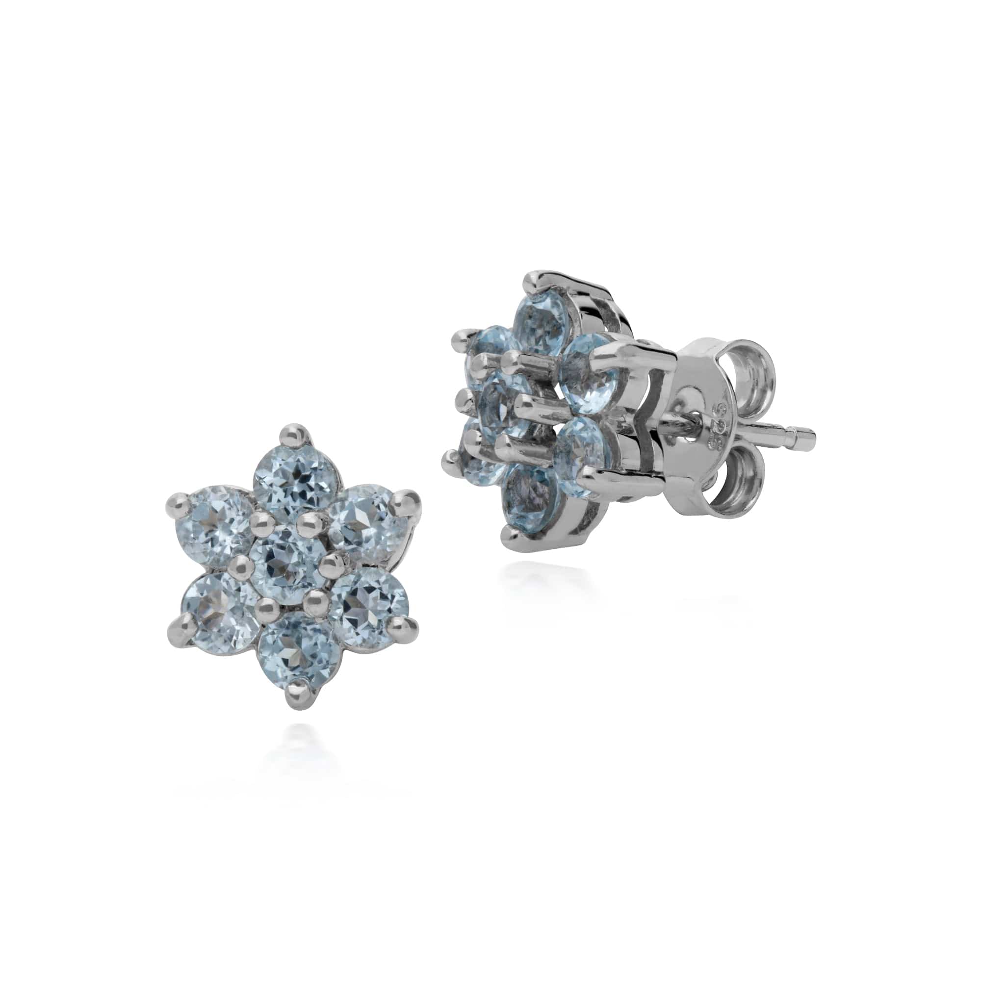 Gemondo Sterling Silver Blue Topaz Floral Cluster Earrings - Gemondo