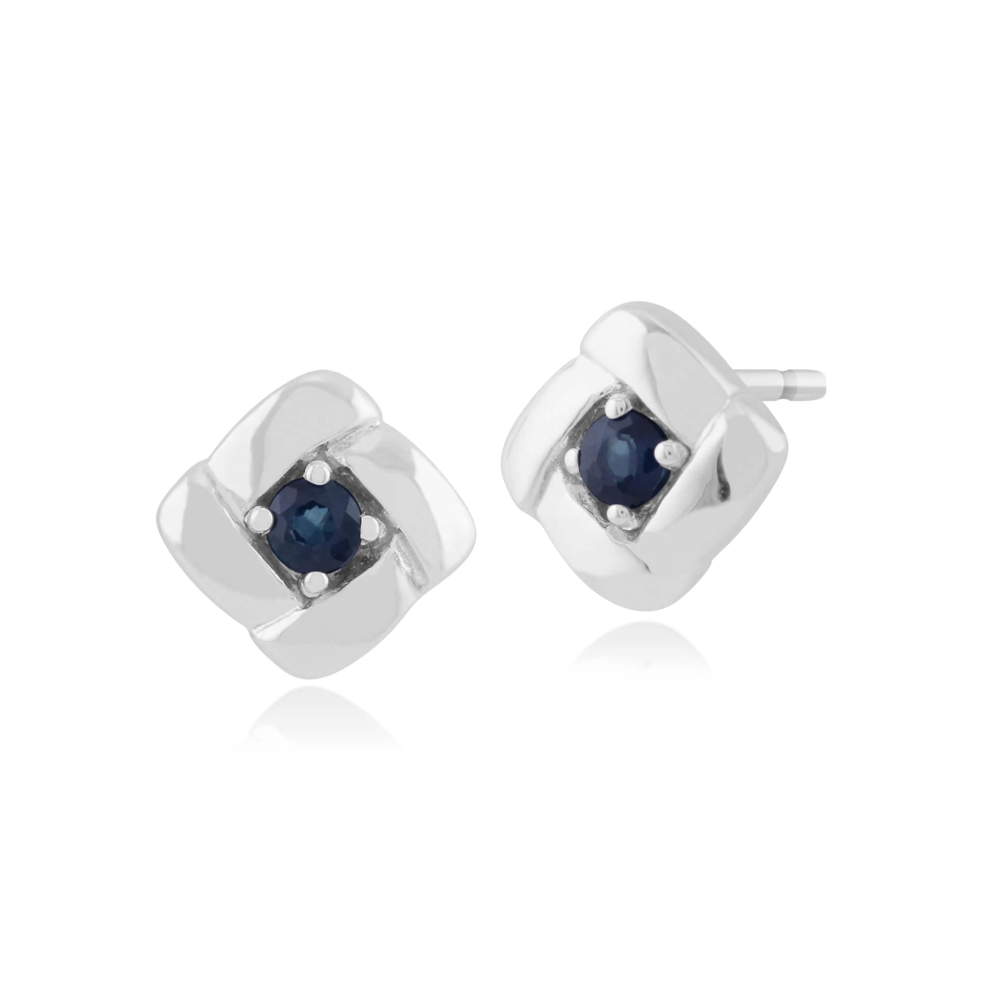Classic Round Sapphire Square Crossover Stud Earrings in 925 Sterling Silver