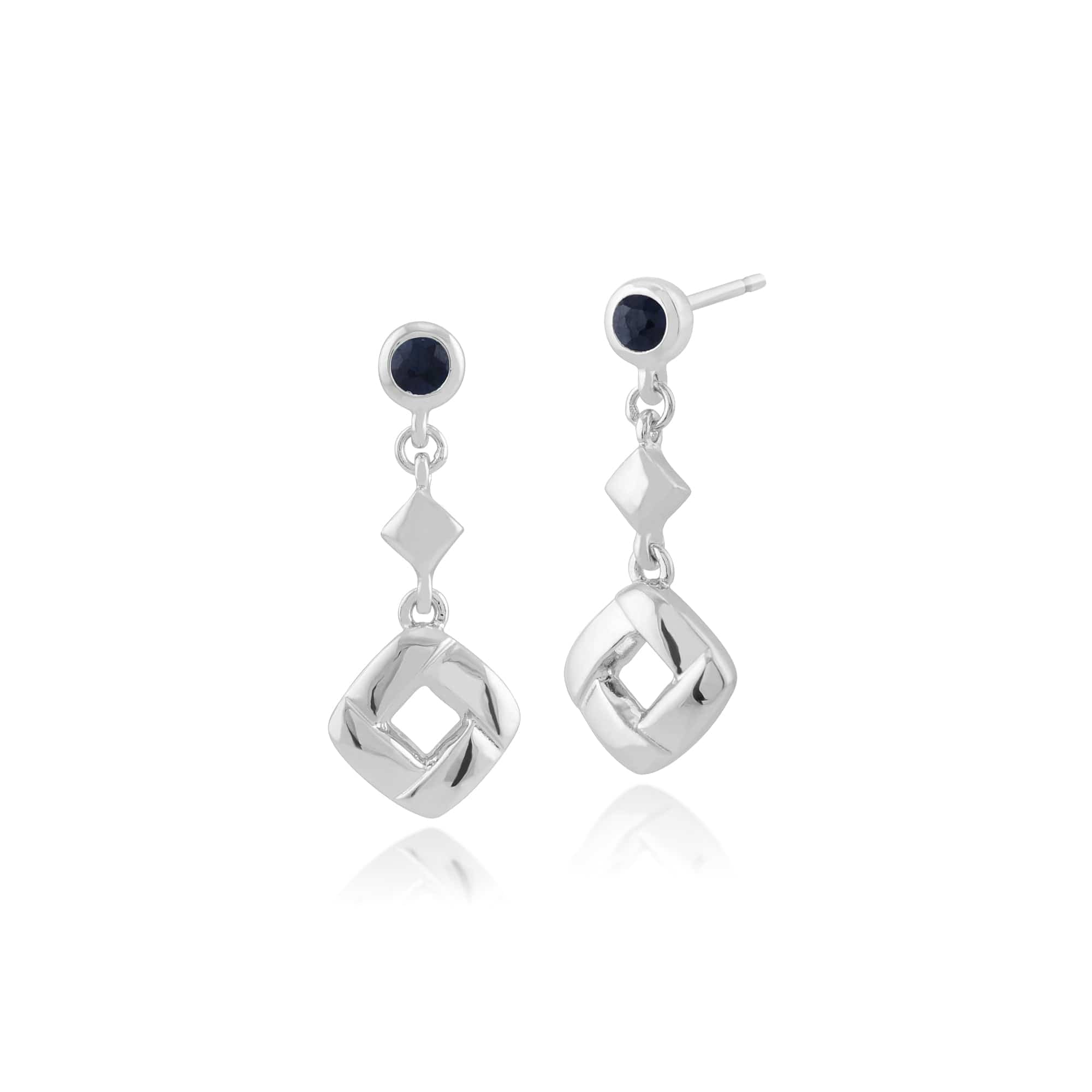 Classic Round Sapphire Square Crossover Drop Earrings in 925 Sterling Silver
