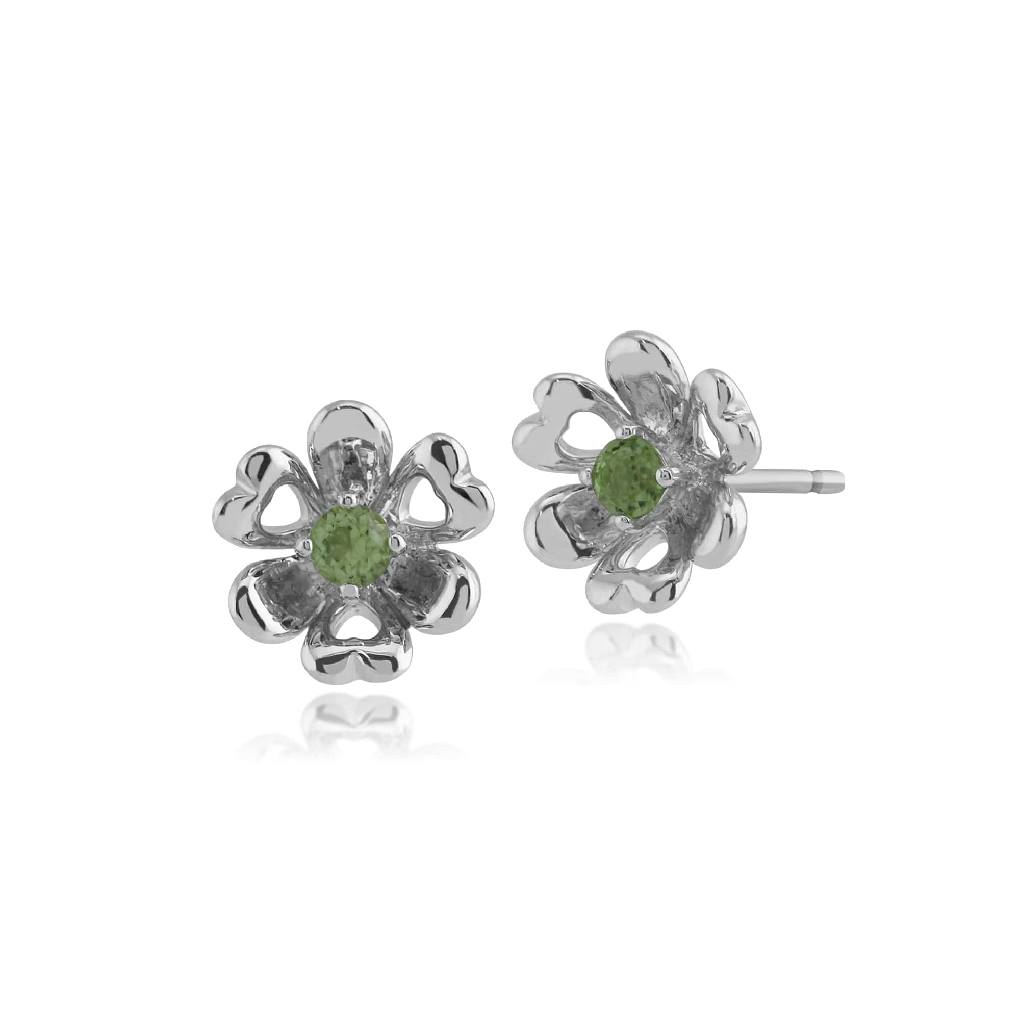 Floral Round Peridot Petite Flower Stud Earrings in 925 Sterling Silver - Gemondo