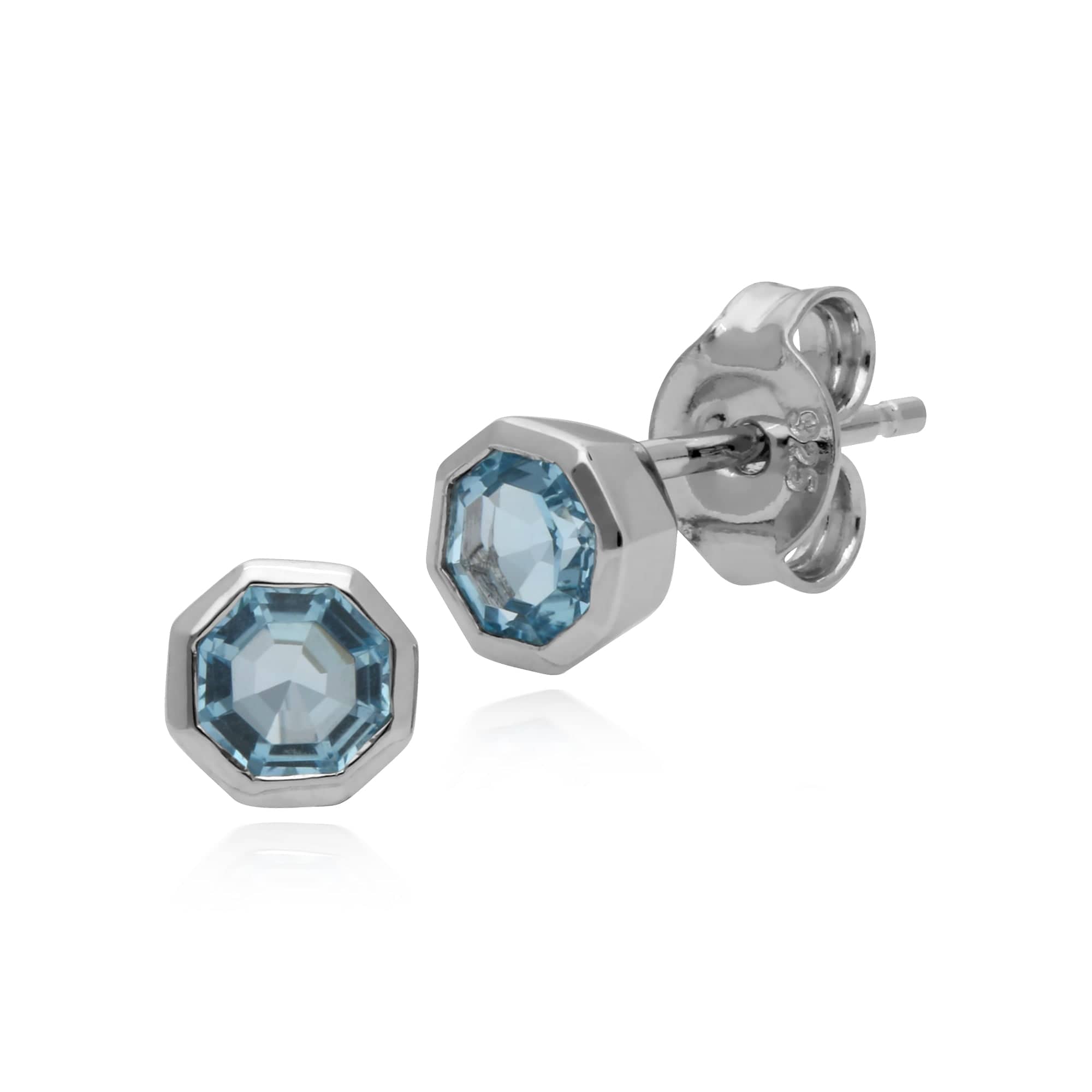 270E025002925 Geometric Octagon Blue Topaz Silver Stud Earrings 1