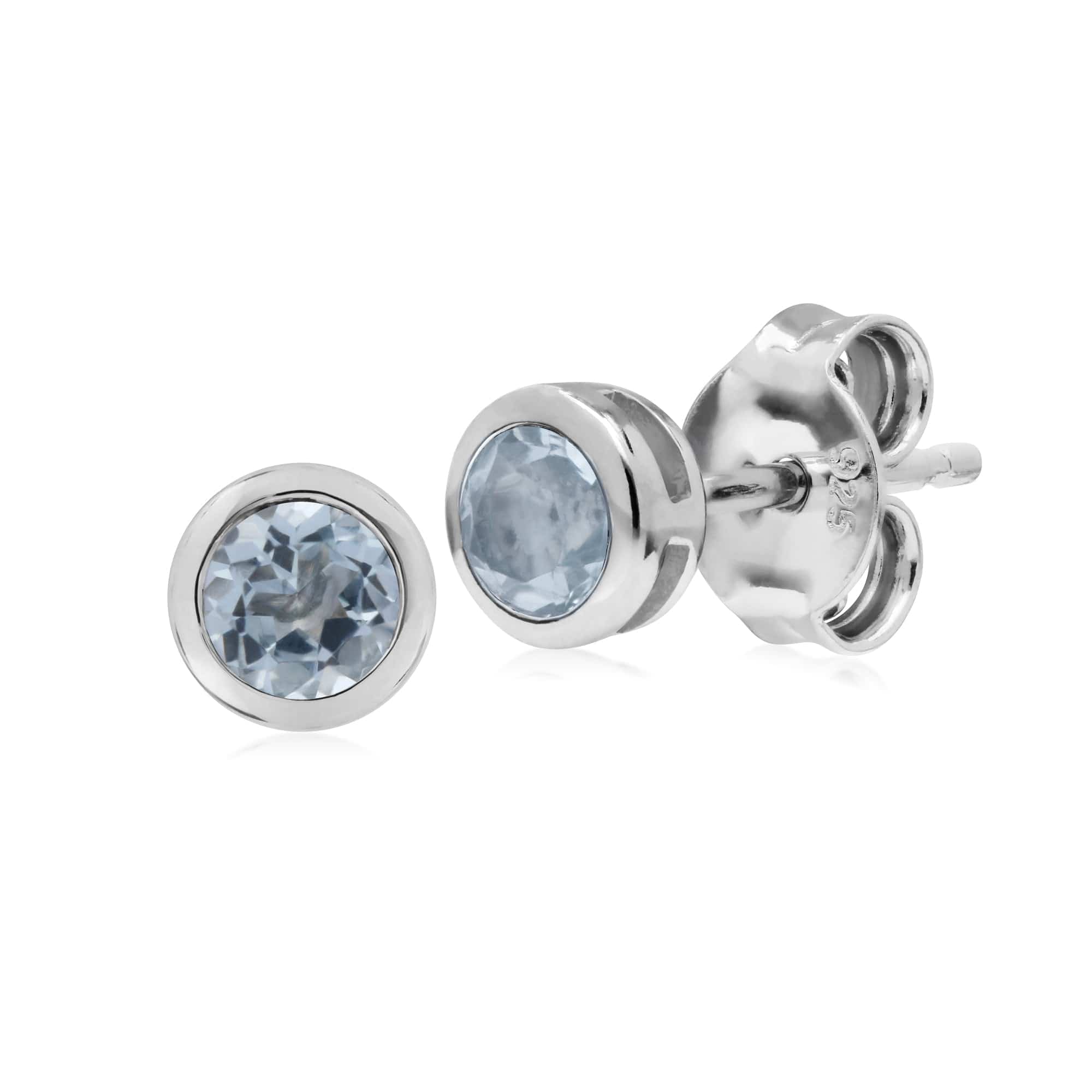 Gemondo Sterling Silver Simple Blue Topaz Bezel Round Stud Earrings - Gemondo