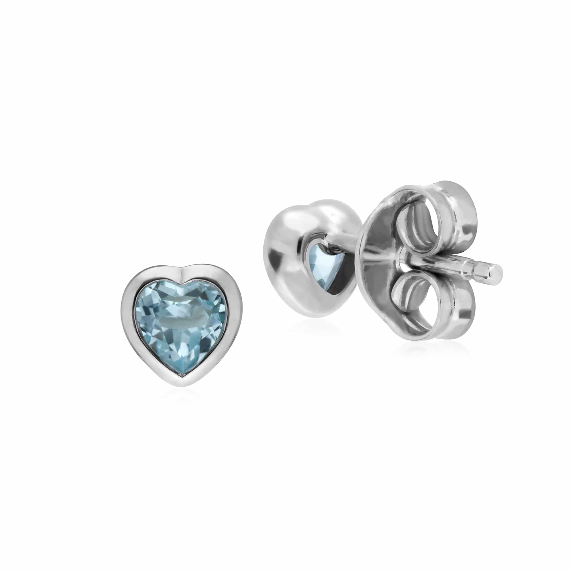 Essential Heart Shaped Blue Topaz Stud Earrings in 925 Sterling Silver 4.5mm - Gemondo