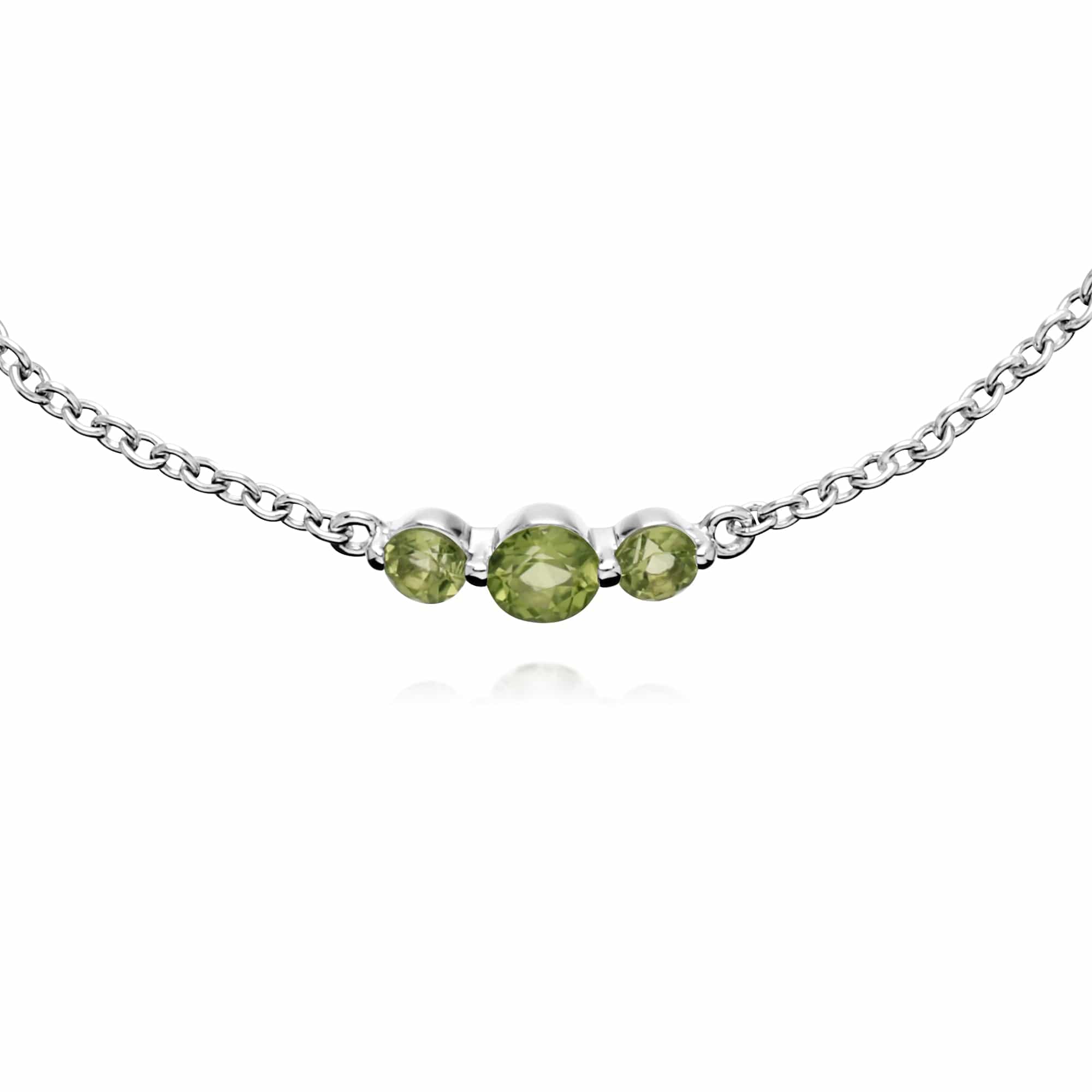 Classic Round Peridot Three Stone Bracelet in Sterling Silver - Gemondo