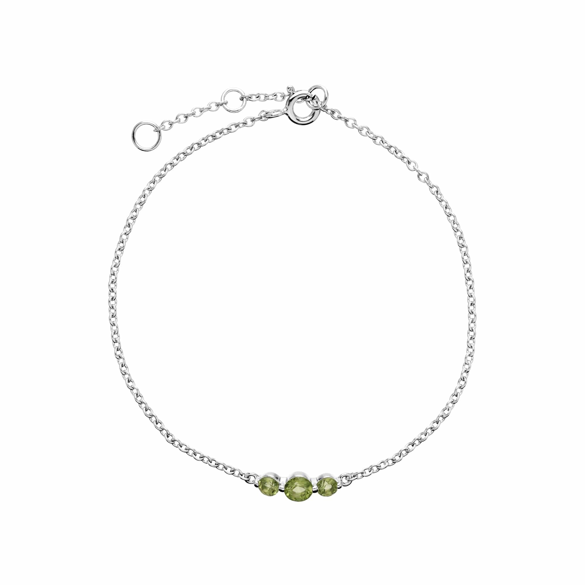 Classic Round Peridot Three Stone Bracelet in Sterling Silver - Gemondo