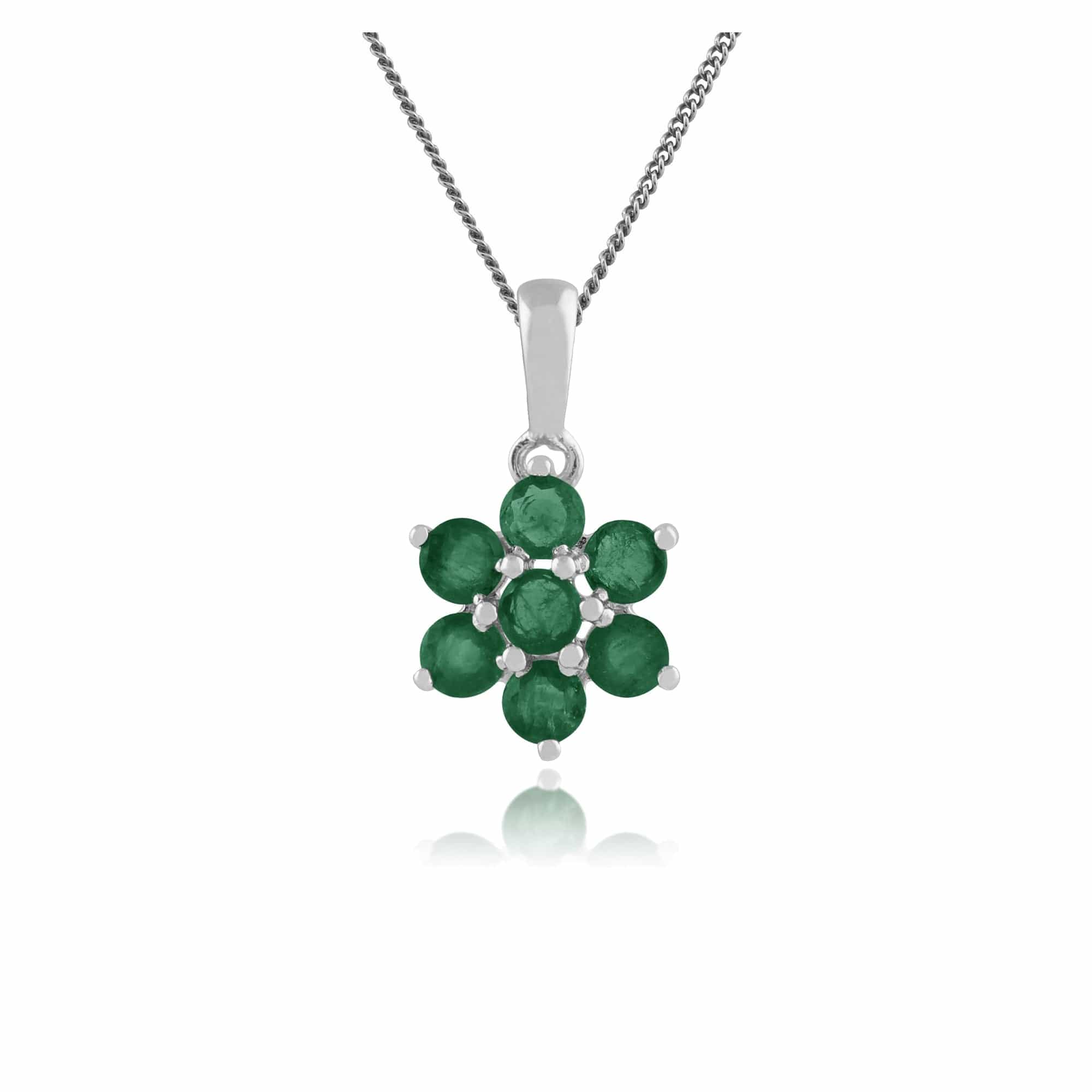 270P0169089 Floral Round Emerald Cluster Pendant in 925 Sterling Silver 1