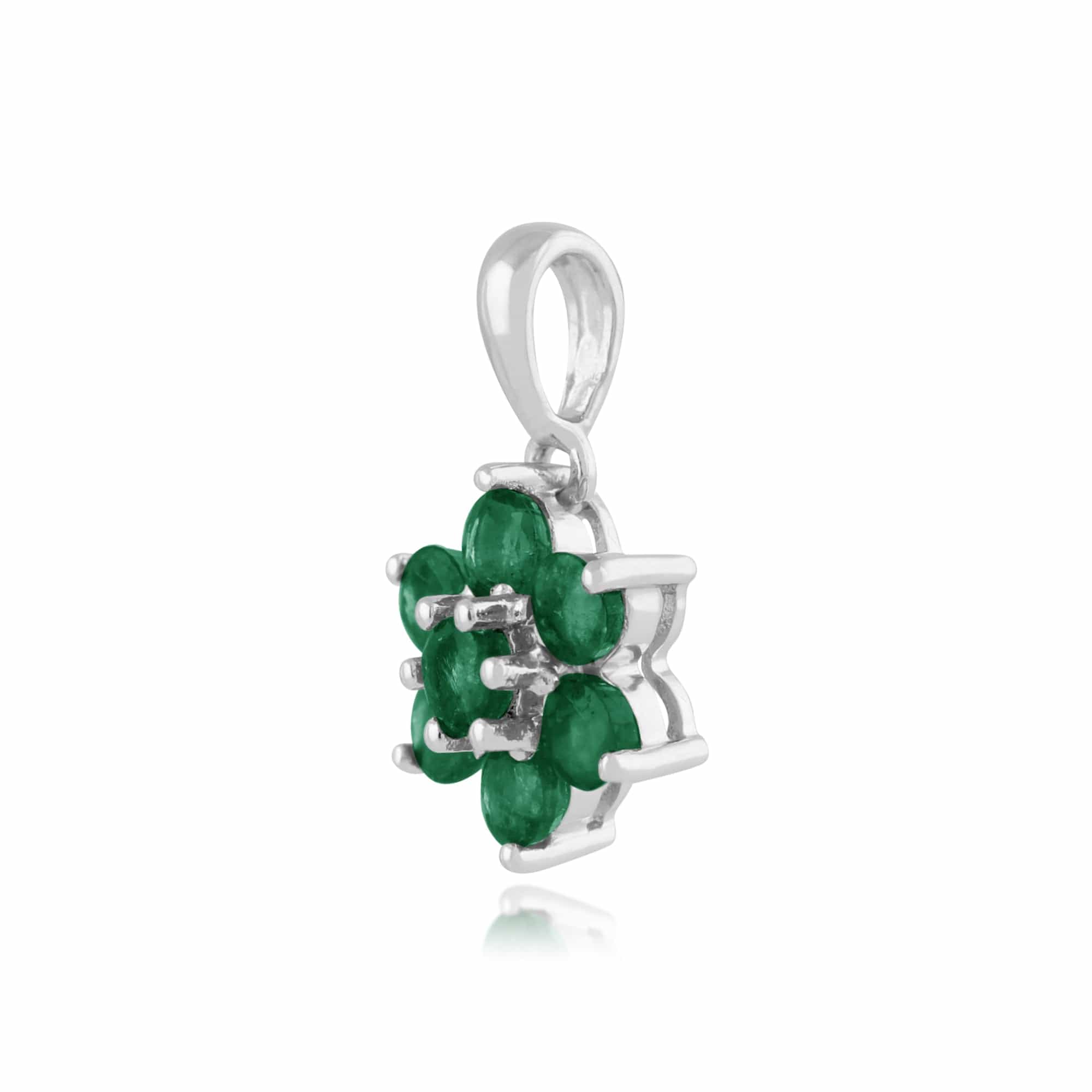 270E014009925-270P0169089 Floral Round Emerald Flower Cluster Stud Earrings & Pendant Set in 925 Sterling Silver 5