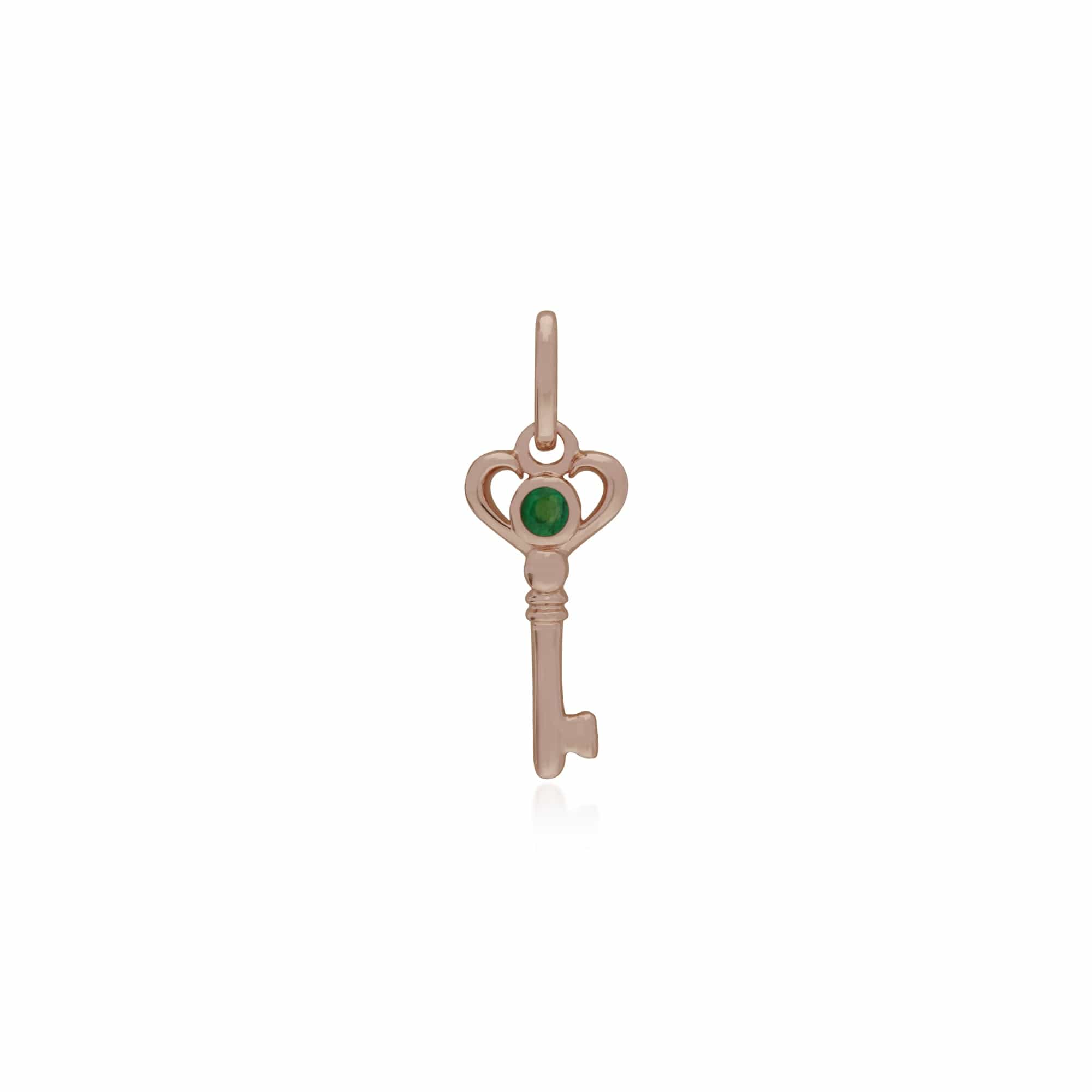 270P026303925-270P026901925 Classic Heart Lock Pendant & Emerald Key Charm in Rose Gold Plated 925 Sterling Silver 2