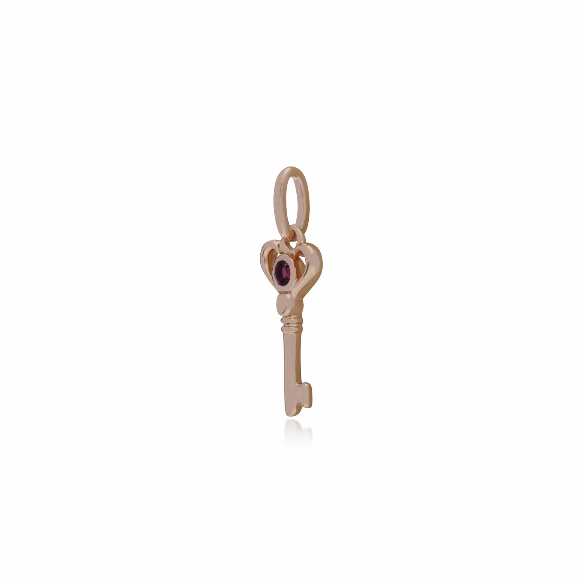 Rose Gold Plated Sterling Silver Amethyst Small Key Charm - Gemondo