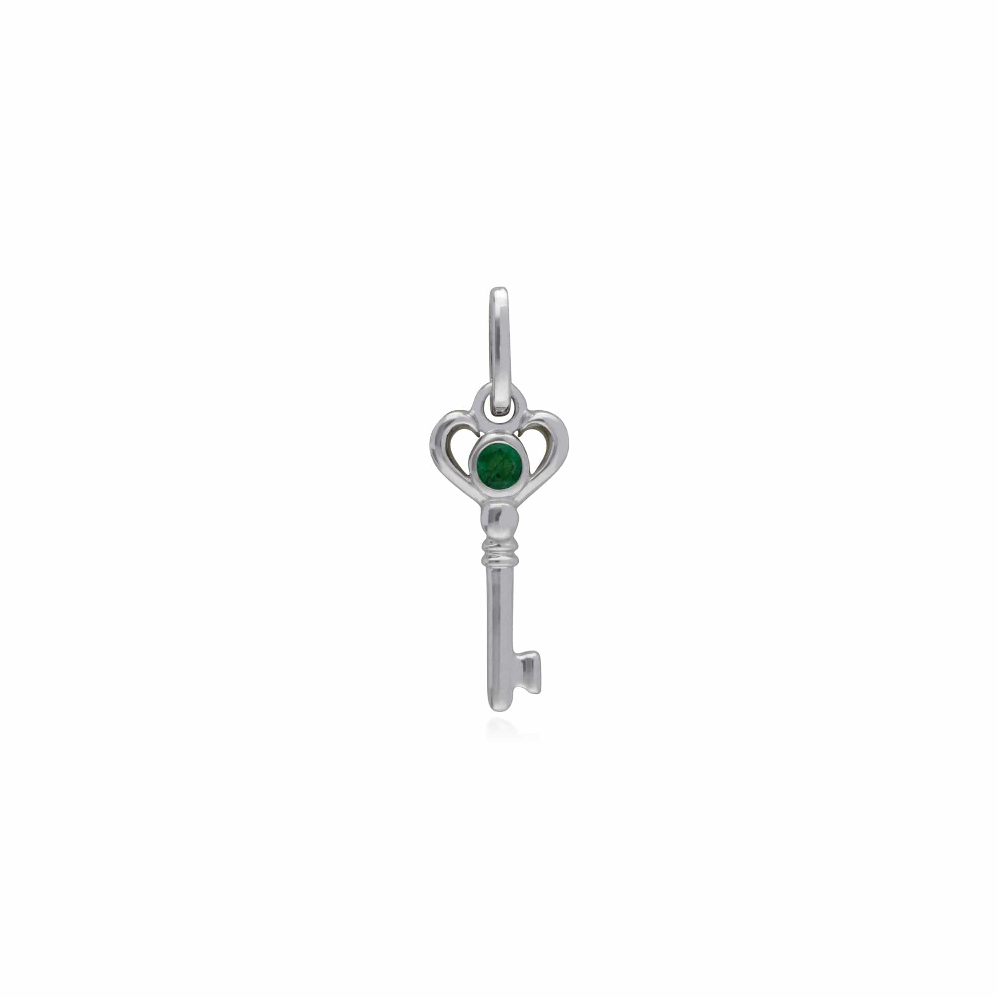 Gemondo Sterling Silver Emerald Small Key Charm - Gemondo