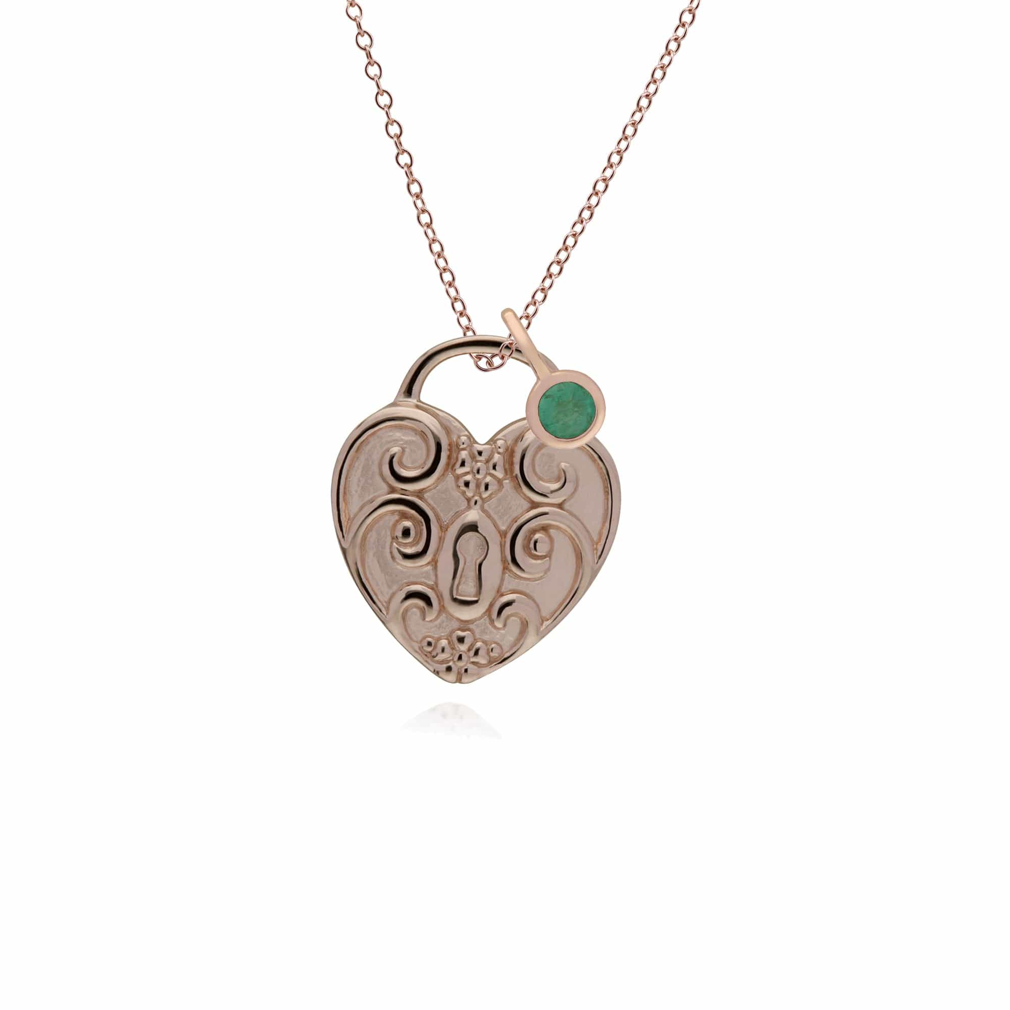 270P027302925-270P026501925 Classic Swirl Heart Lock Pendant & Emerald Charm in Rose Gold Plated 925 Sterling Silver 1