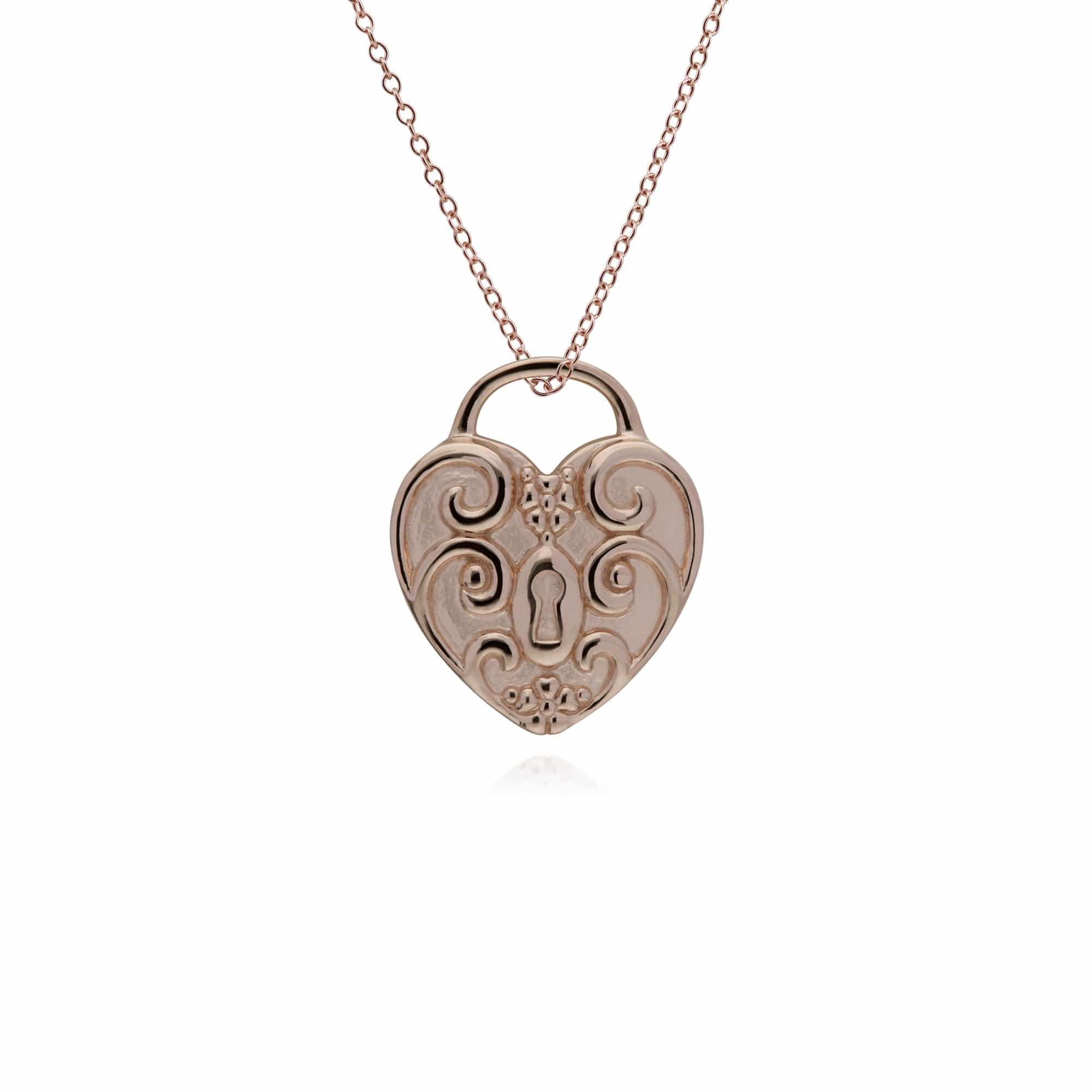 270P026704925-270P026501925 Classic Swirl Heart Lock Pendant & Emerald Big Key Charm in Rose Gold Plated 925 Sterling Silver 3