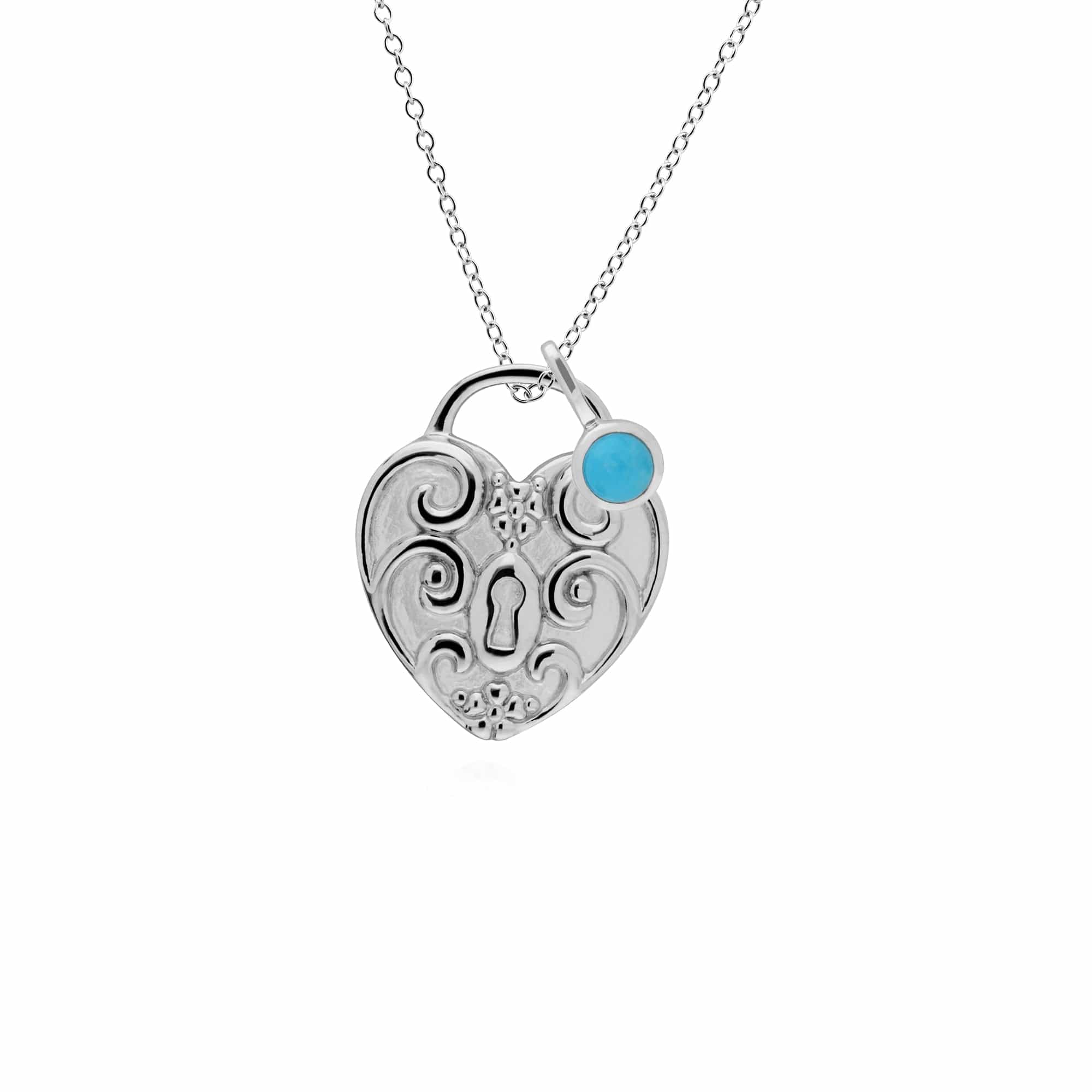 270P026001925-270P026601925 Classic Swirl Heart Lock Pendant & Turquoise Charm in 925 Sterling Silver 1