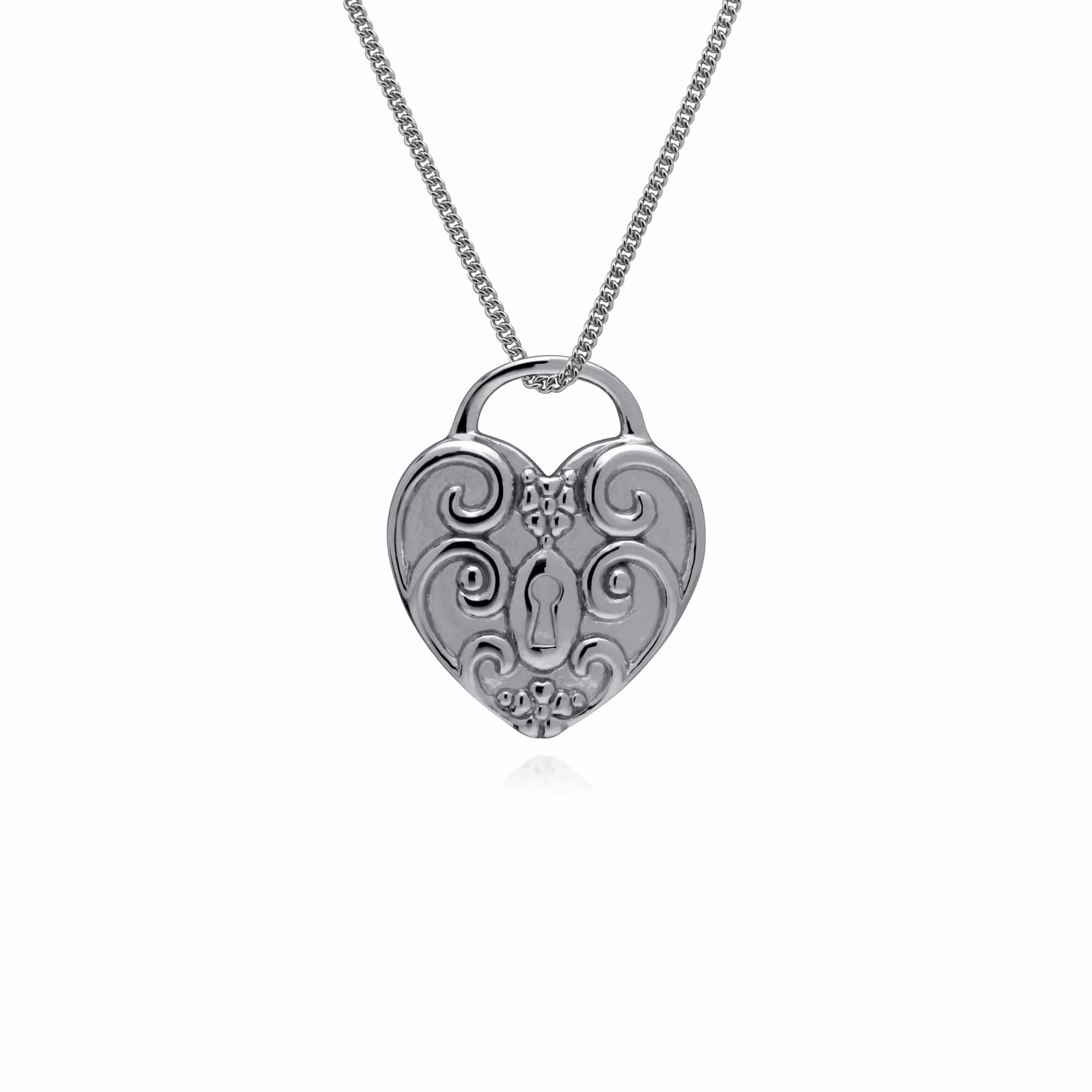 270P026403925-270P026601925 Classic Swirl Heart Lock Pendant & Sapphire Key Charm in 925 Sterling Silver 3