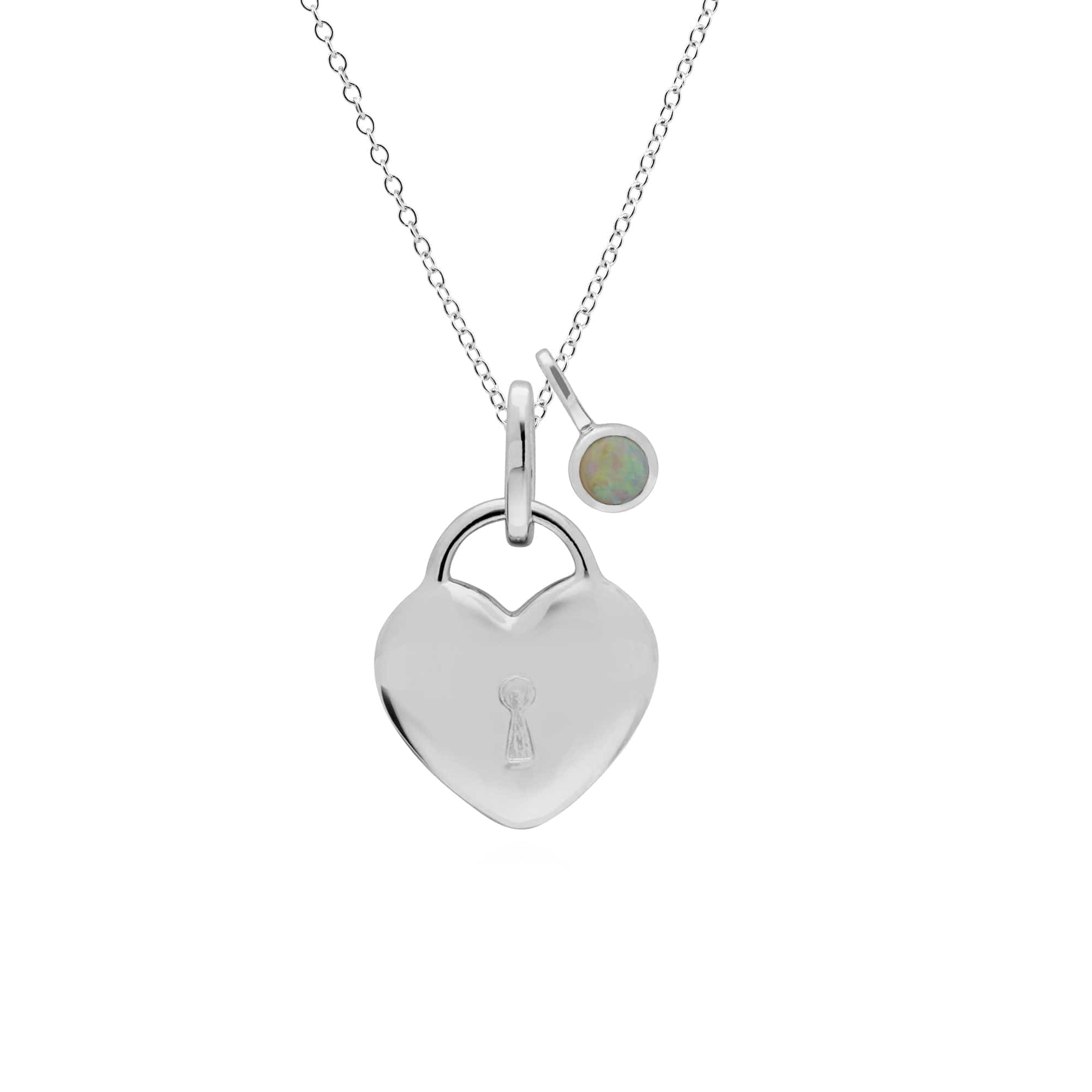 270P028402925-270P027001925 Classic Heart Lock Pendant & Opal Charm in 925 Sterling Silver 1