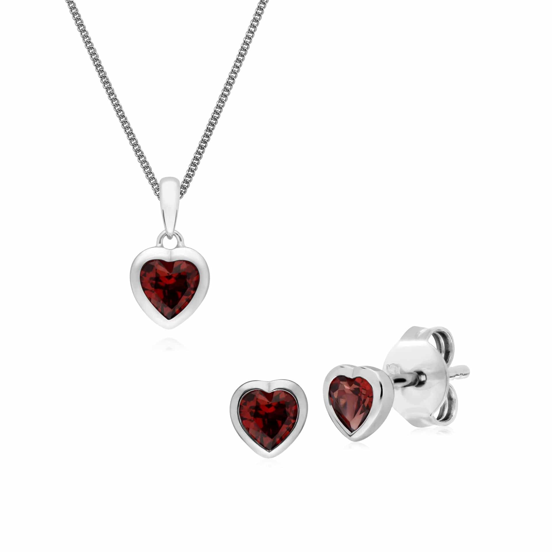 270E026103925-270P028703925 Classic Heart Garnet Stud Earrings & Pendant Set in 925 Sterling Silver 1