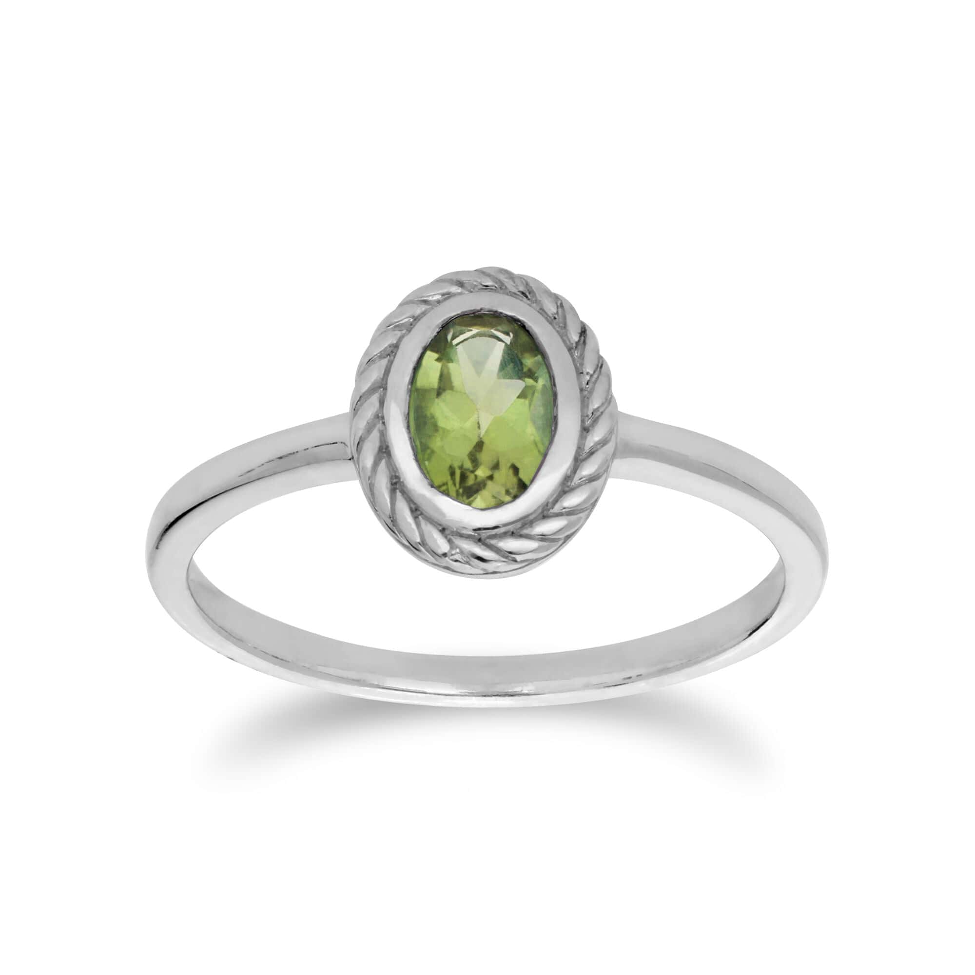 Classic Oval Peridot Rope Design Ring in 925 Sterling Silver - Gemondo