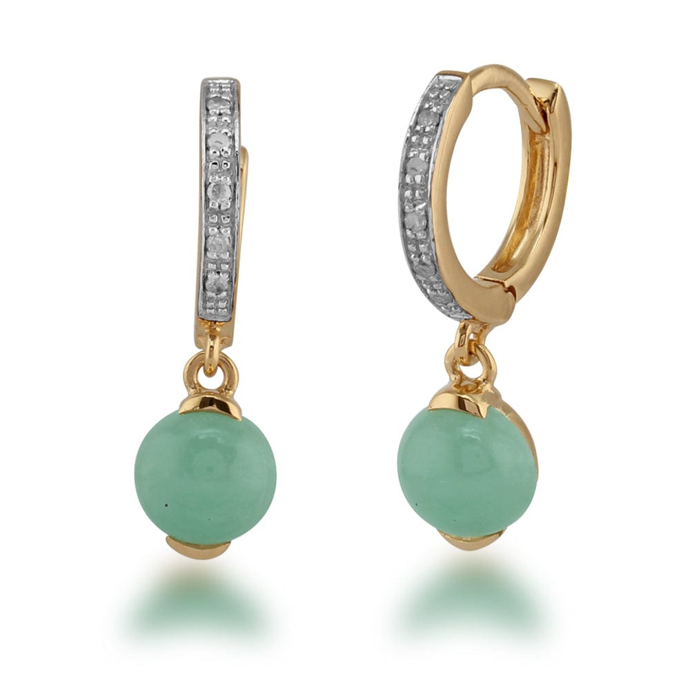 Classic Jade & Diamond Hoop Earrings in Gold Plated 925 Sterling Silver 