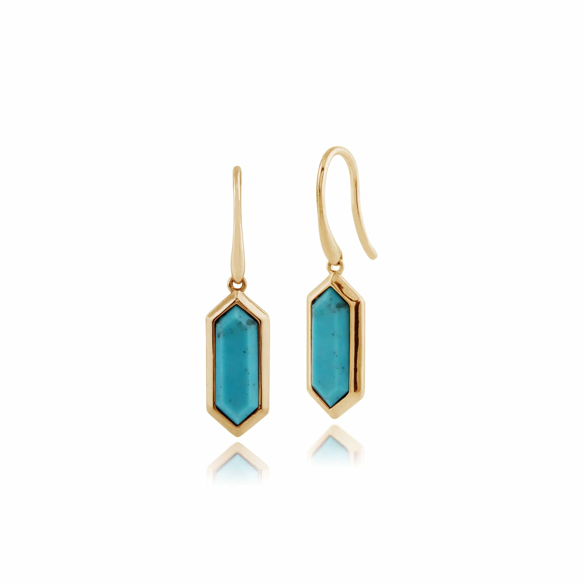 Geometric Hexagon Turquoise Prism Drop Earrings in Gold Plated Silver