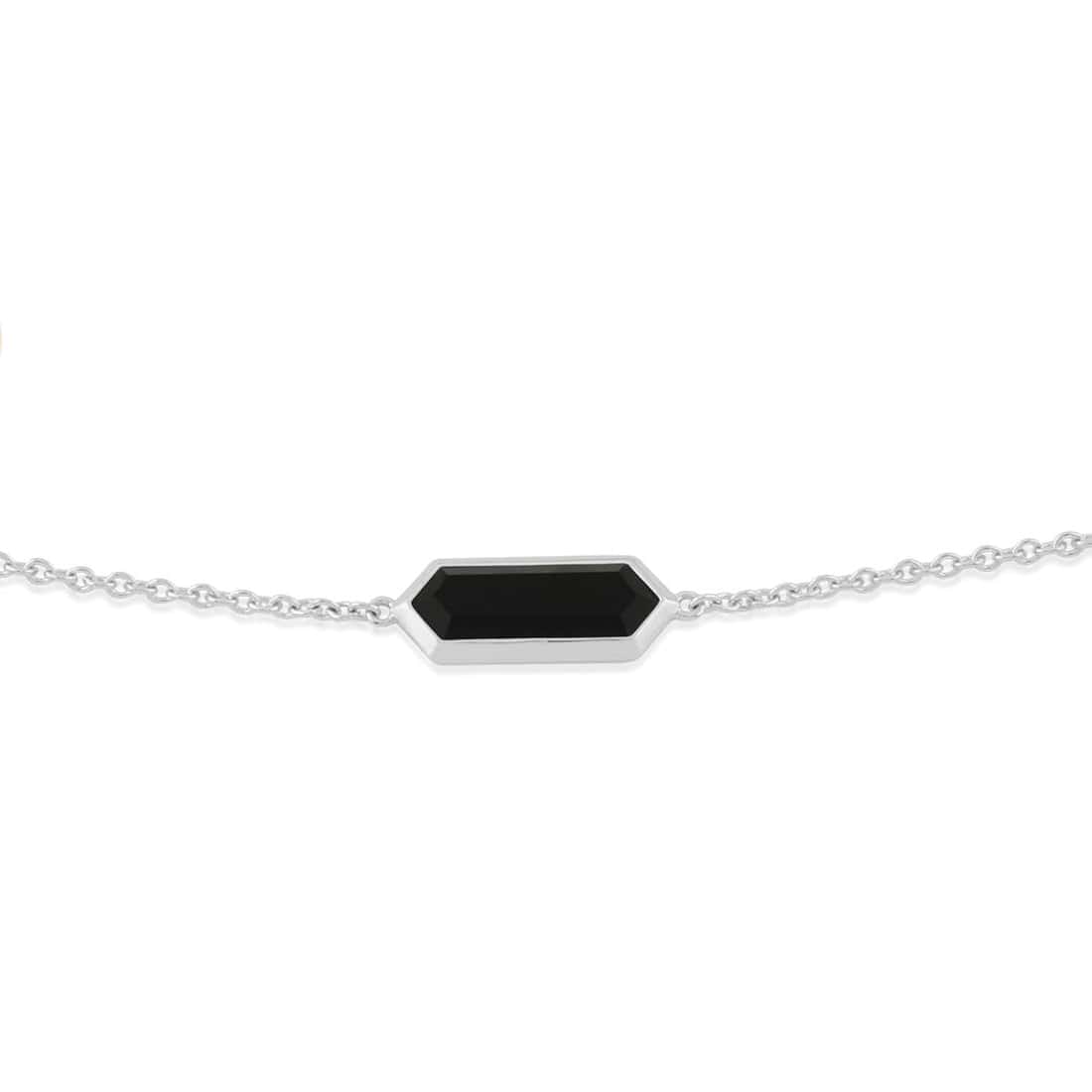 Geometric Hexagon Black Onyx Prism Bracelet in 925 Sterling Silver