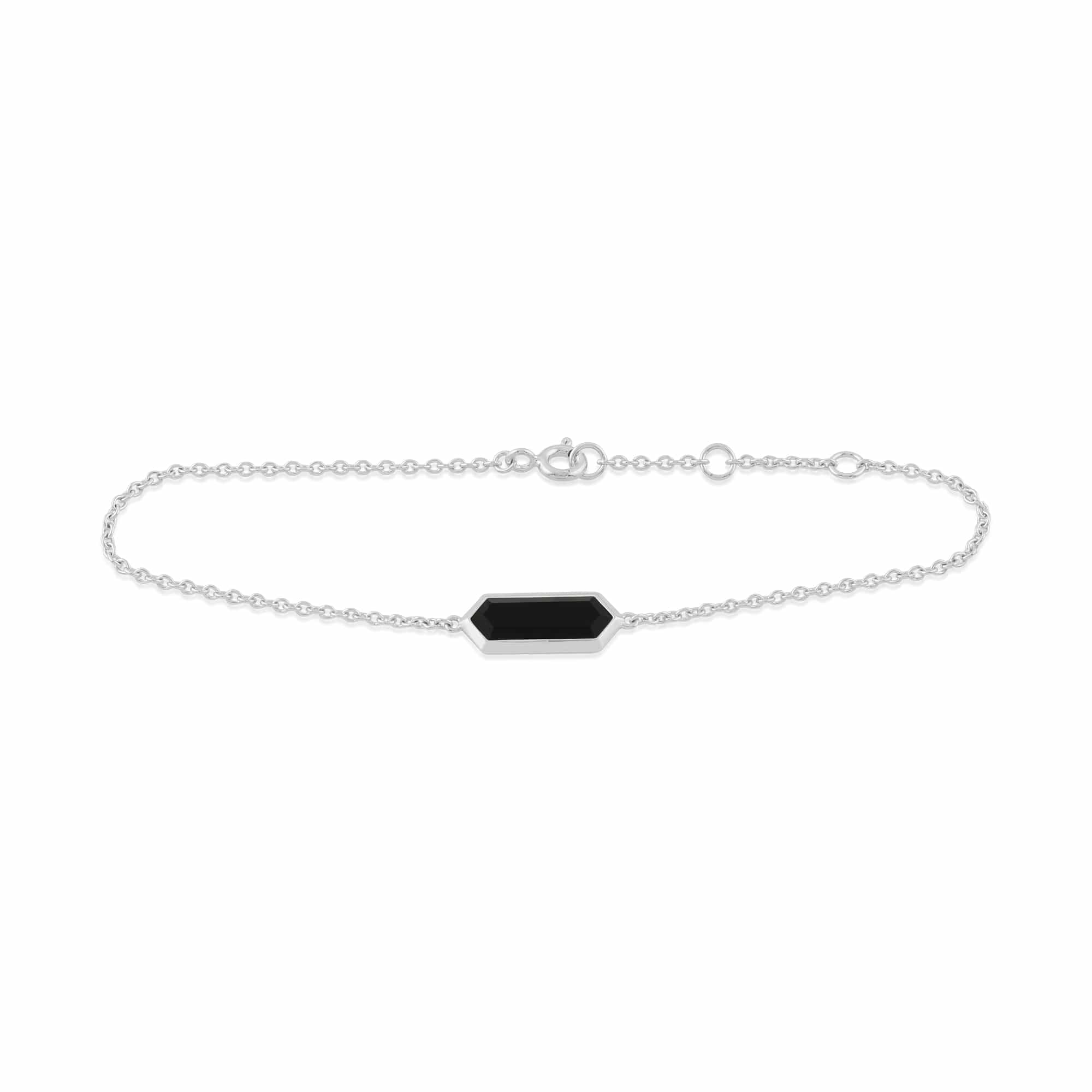 Geometric Hexagon Black Onyx Prism Bracelet in 925 Sterling Silver