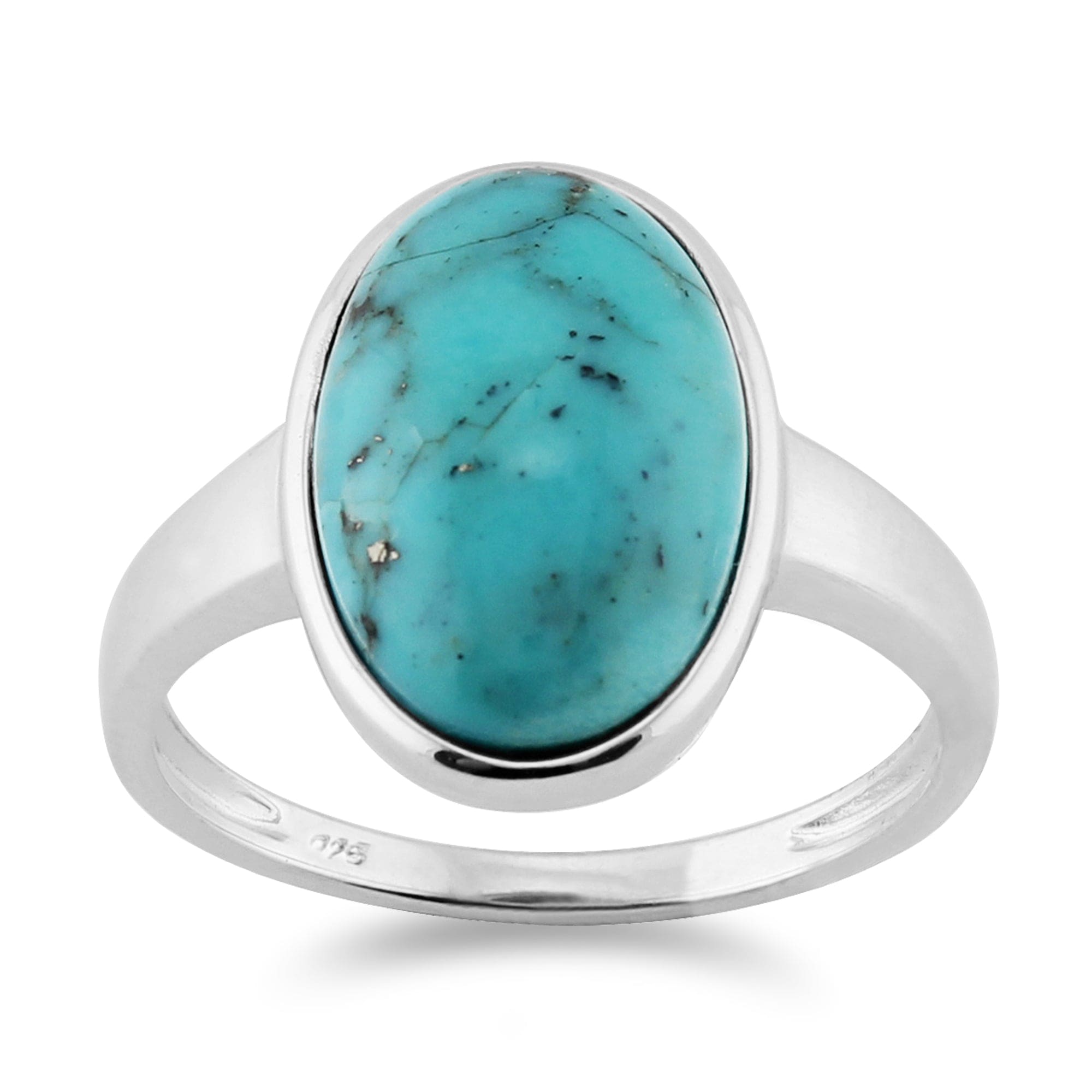 Classic Oval Turquoise Cabochon Bezel Set Cocktail Ring in 925 Sterling Silver - Gemondo