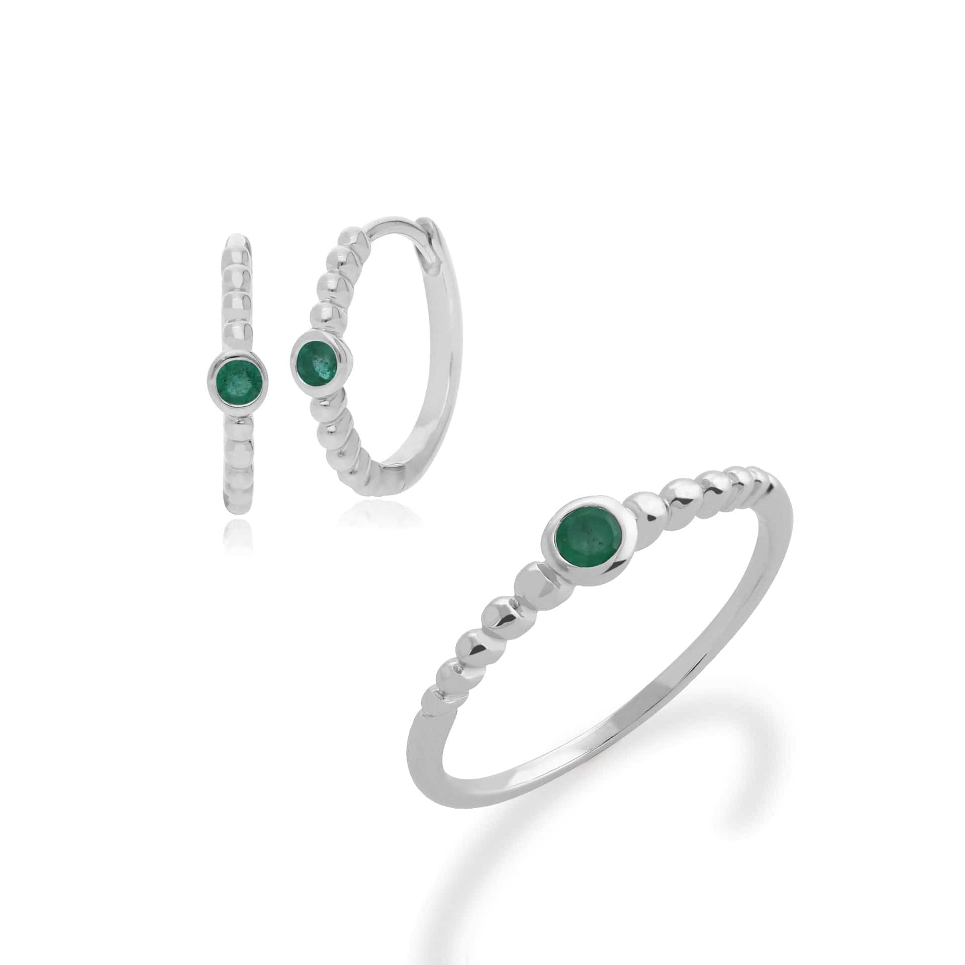 271E018603925-271R019101925 Essential Round Emerald Hoop Earrings & Ring Set in 925 Sterling Silver 1