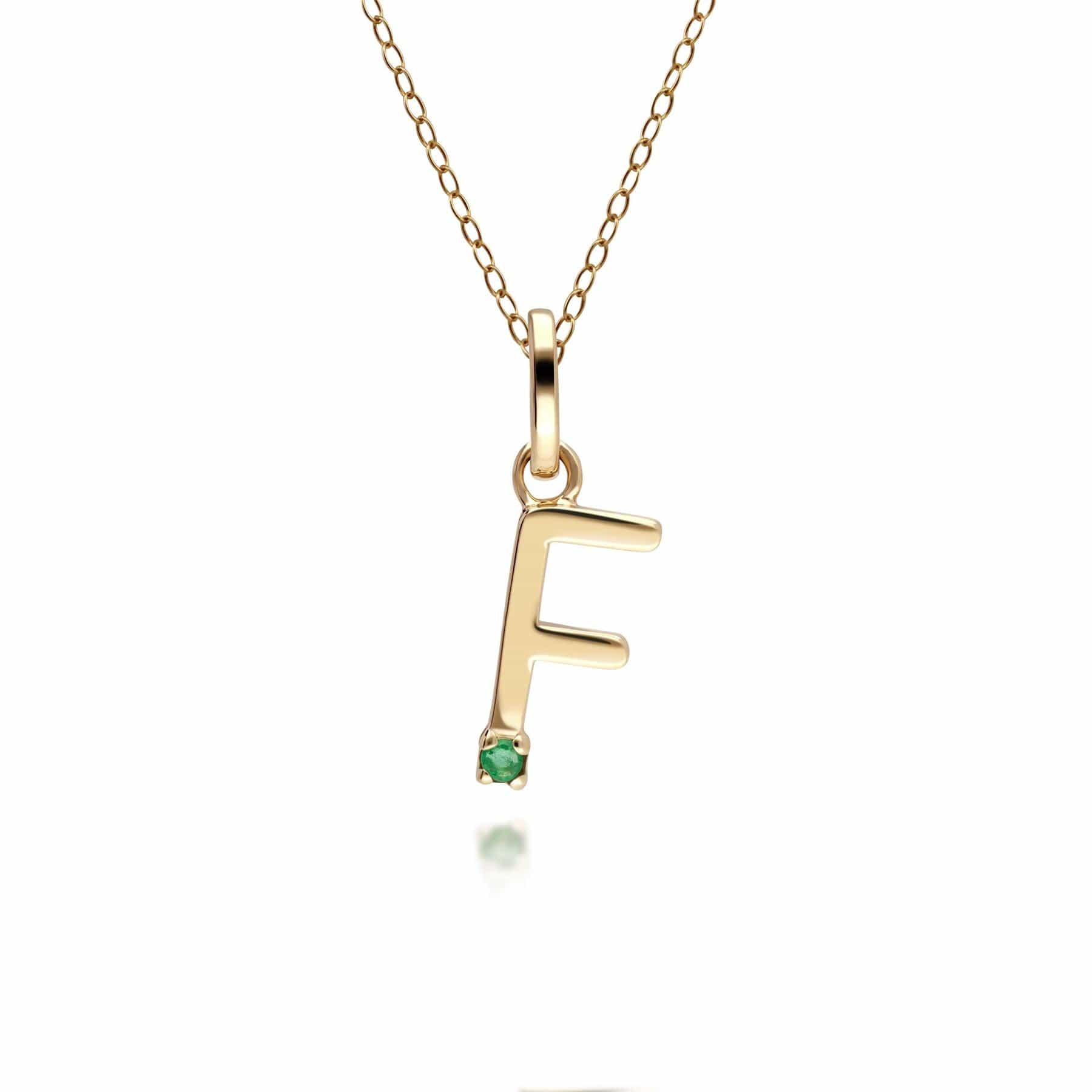 135P2058019 Initial Emerald Letter Necklace In 9ct Yellow Gold 7