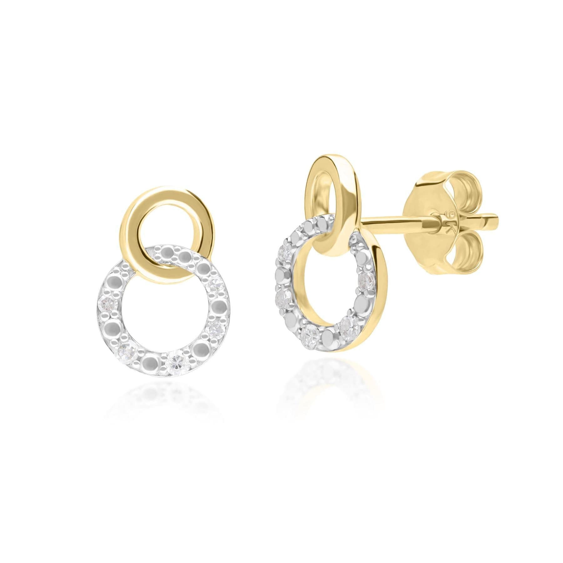 191E0433019 Diamond Pave Interlocking Hoop Stud Earrings in 9ct Yellow Gold Front