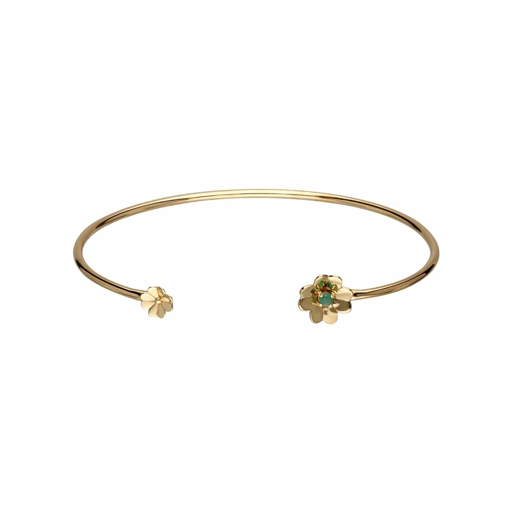 132B0623019 Gardenia Emerald Clover Bangle In 9ct Yellow Gold 1