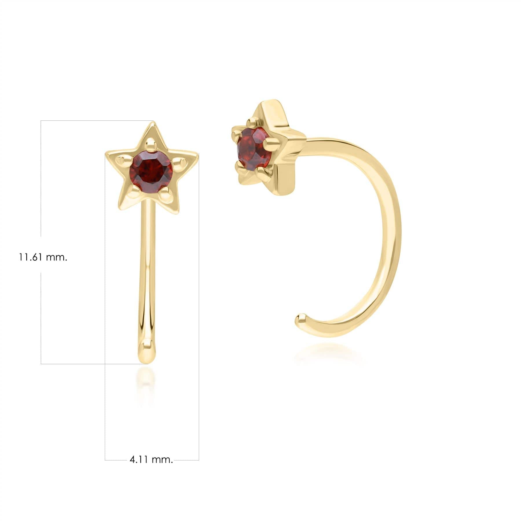 135E1822049 Modern Classic Garnet Pull Through Hoop Earrings in 9ct Yellow Gold Dimensions