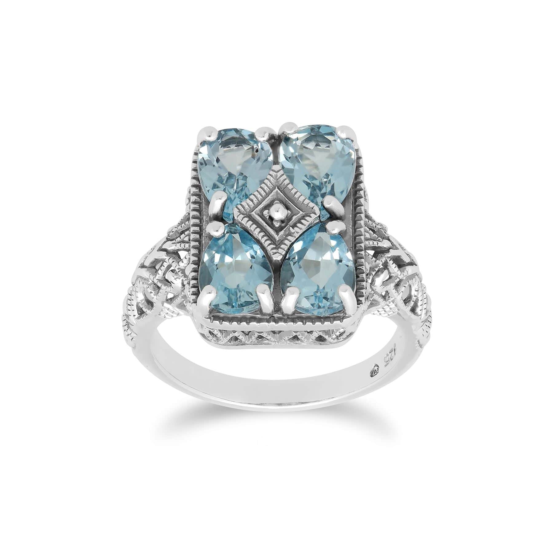 Art Nouveau Inspired Blue Topaz Statement Ring in 925 Sterling Silver - Gemondo